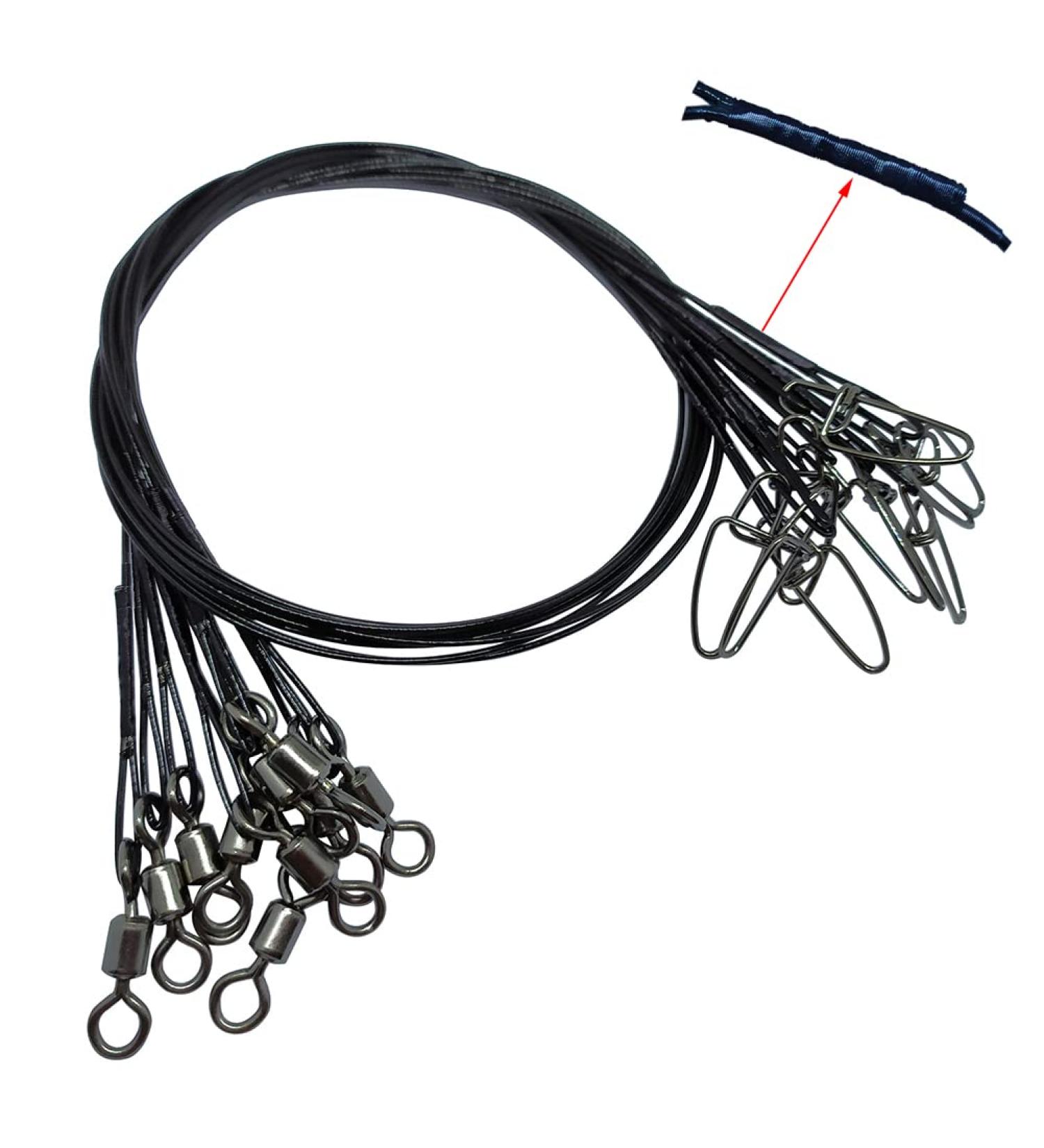 Stainless Steel Fishing Wire Leader Line 100-120Lb Heavy Duty with Rolling Swivels and Snap Connect - 25-30 PCS | Black - Buy Online on GoSupps.com