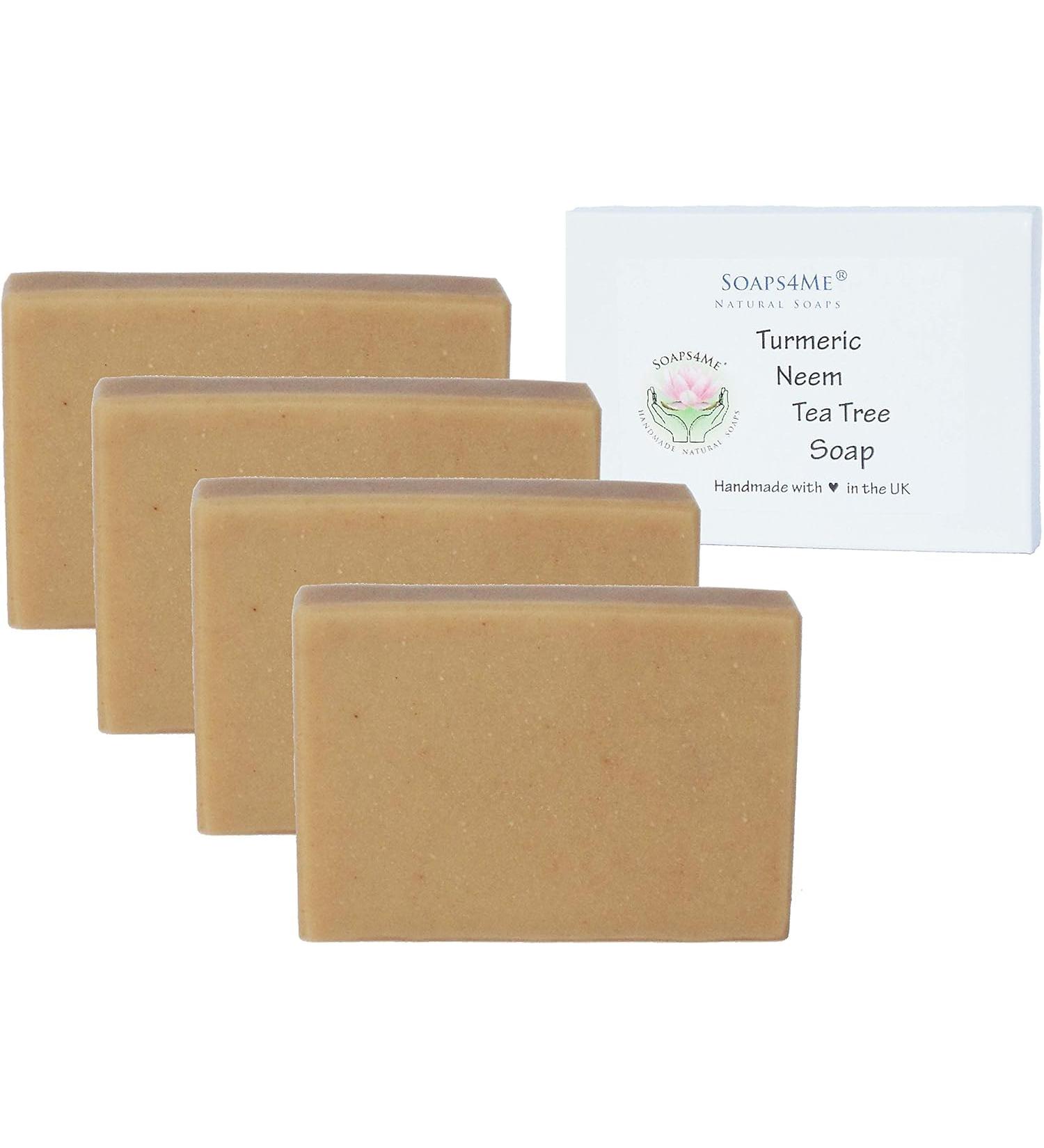SOAPS4ME Turmeric Neem and Tea Tree Handmade Natural Soap Set of 4 for The Price of 3 | with Aloe Vera Gel Shea Butter and Tea Tree Essential Oil