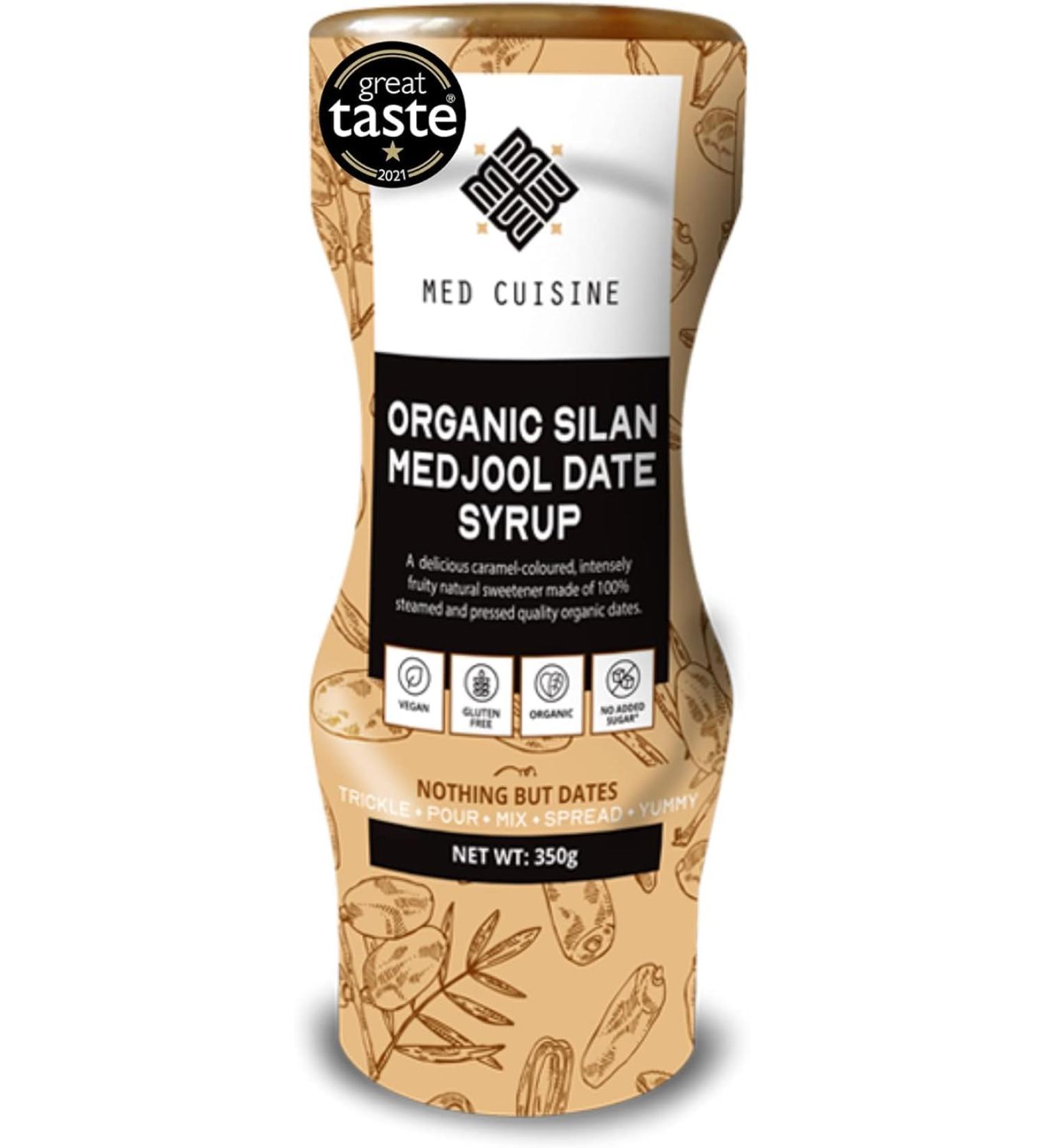 Med Cuisine Organic Silan Dates Syrup 350GR - 100% Pure & Natural Sugar-Free Dates Syrup - Vegan Paleo-Friendly Non-GMO & Gluten-Free Coffee Syrup- Squeeze Bottle 350 g (Pack of 1) - Buy Online on GoSupps.com