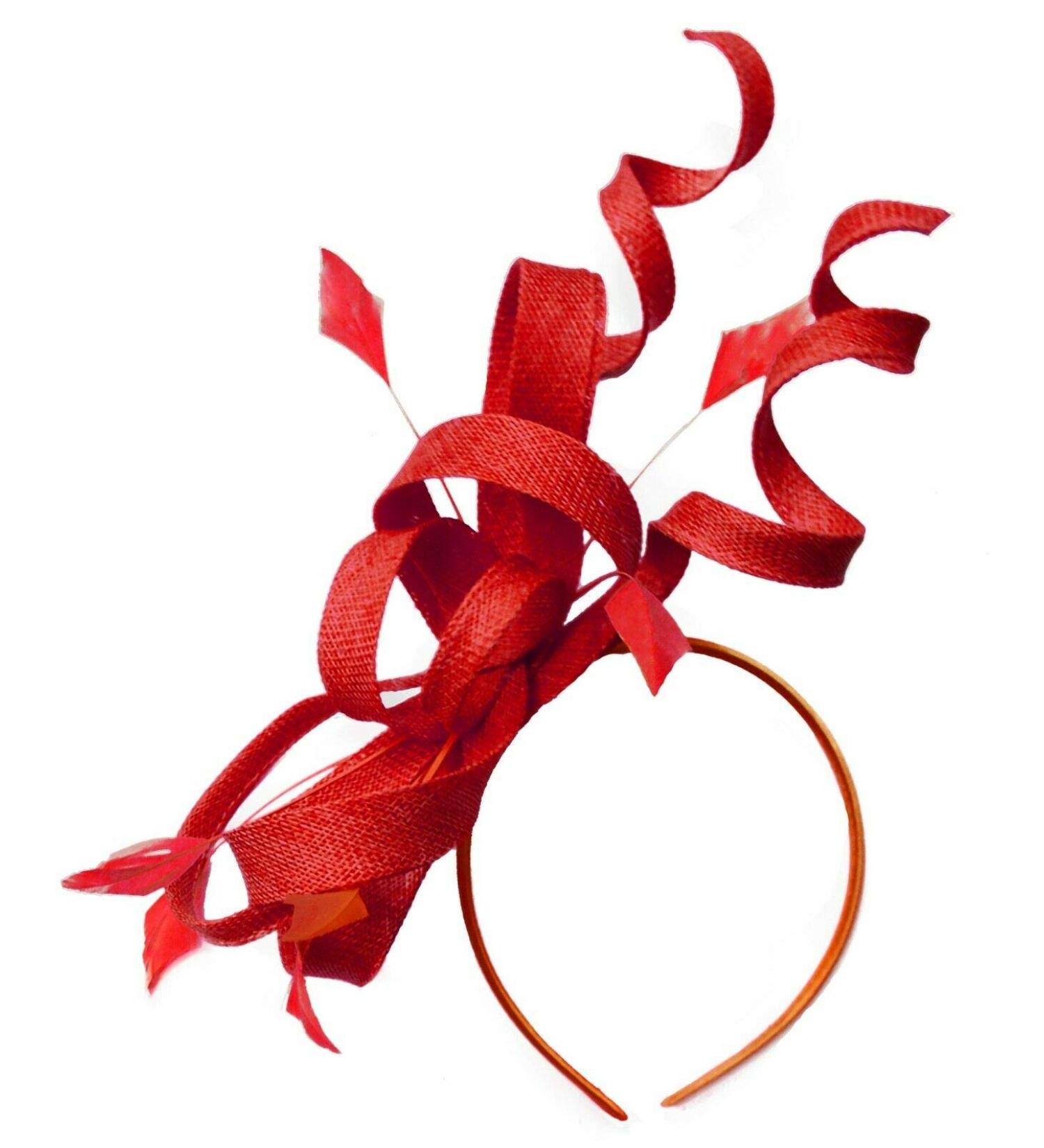 Swirl Loop Sinamay Headband Fascinator For Women Wedding Ascot Races Red