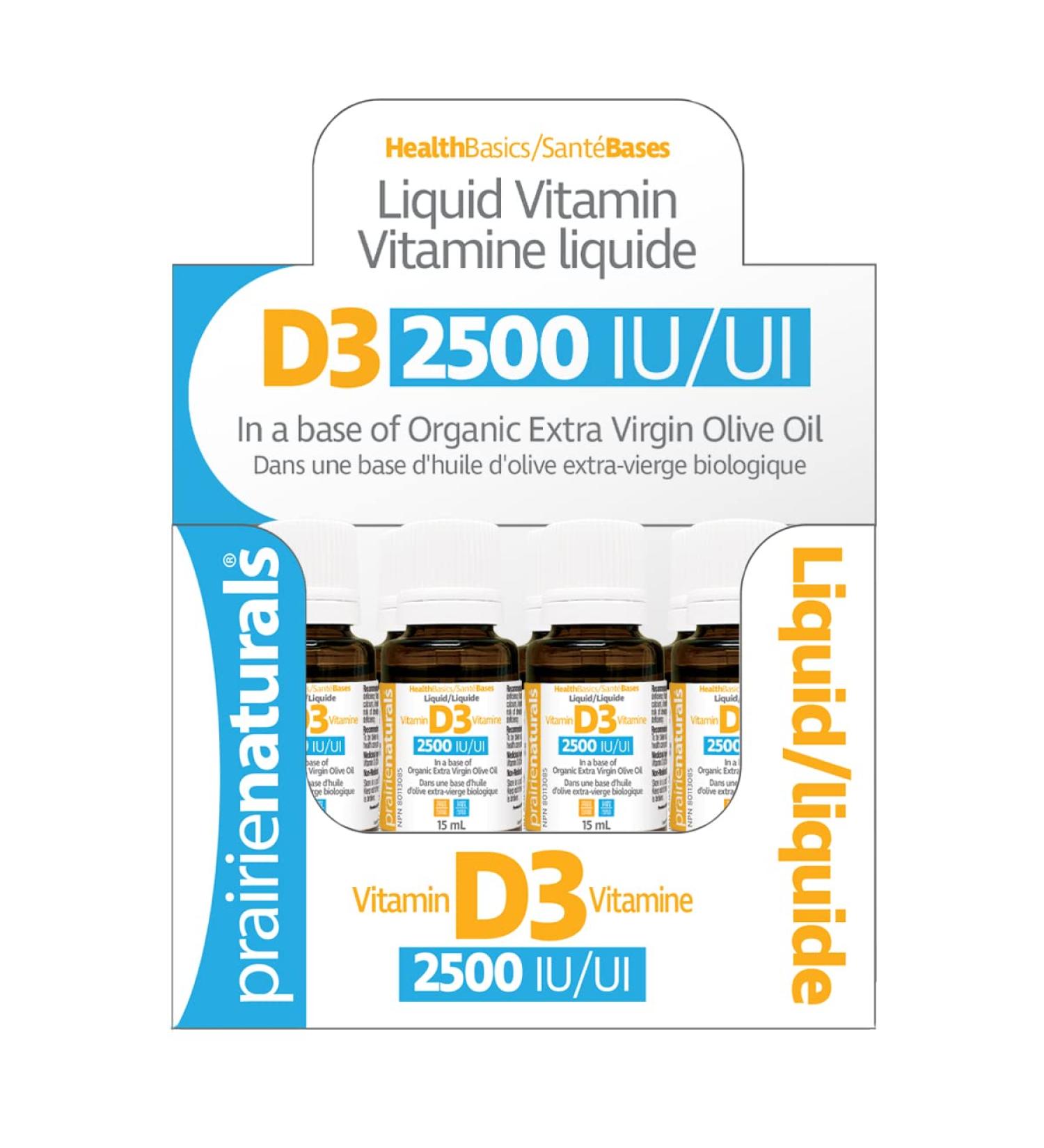 Prairie Naturals Liquid Vitamin D3 Cholecalciferol 2 500 IU - 15ml x 12 packs - Buy Online on GoSupps.com