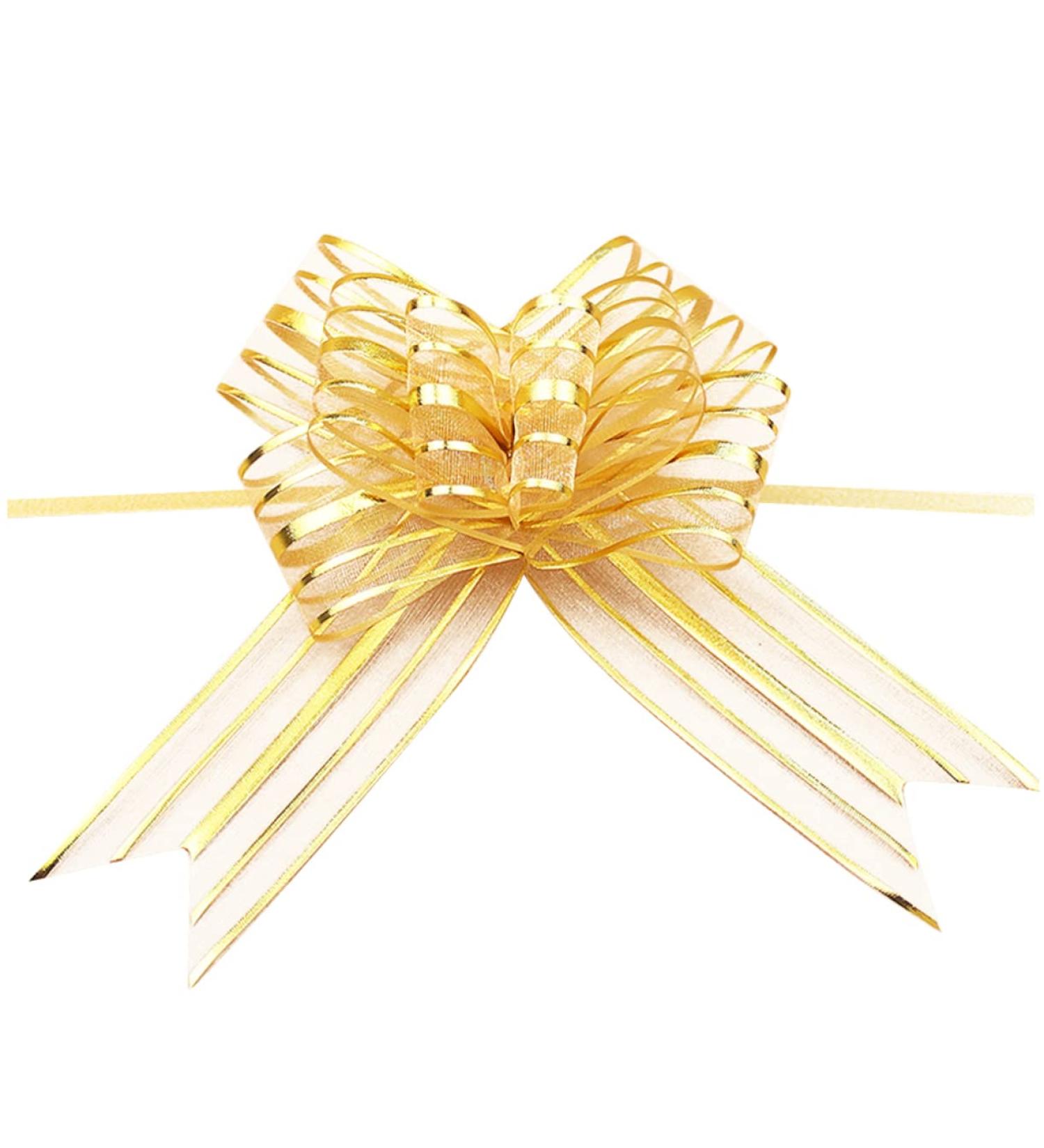 FRCOLOR 10pcs Golden Wedding Pull Flower Bows - Large Hand-Painted Gauze Decor for Weddings & Christmas - Perfect Gift Garland Decoration 74x5cm - Buy Online on GoSupps.com