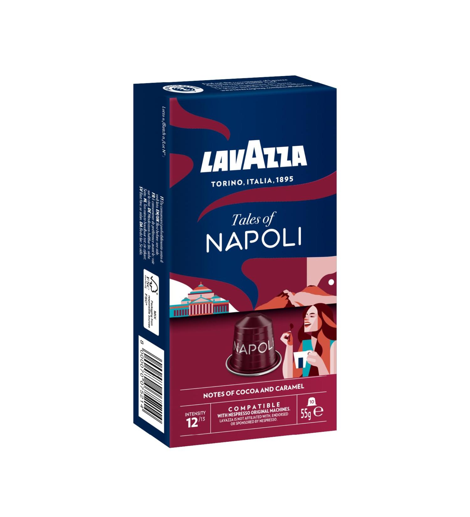 Lavazza Lavazza Tales of Napoli 10 Nespresso Original Compatible Coffee Pods Cocoa & Caramel Arabica & Robusta Intensity 12/13 Dark Roast