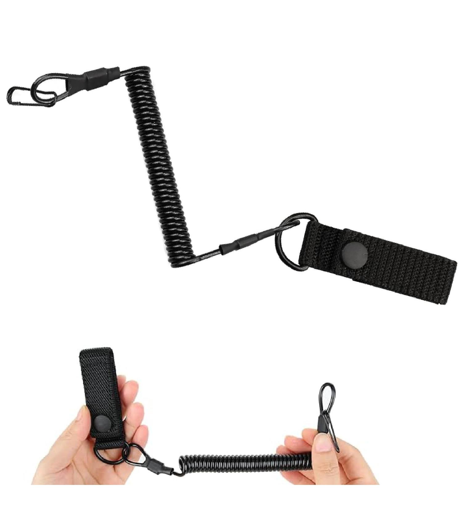 Elastic Safety Rope with Spiral Carabiner - Tactical Lanyard for Keys Fishing & Camping - Lightweight & Compact - Buy Online on GoSupps.com