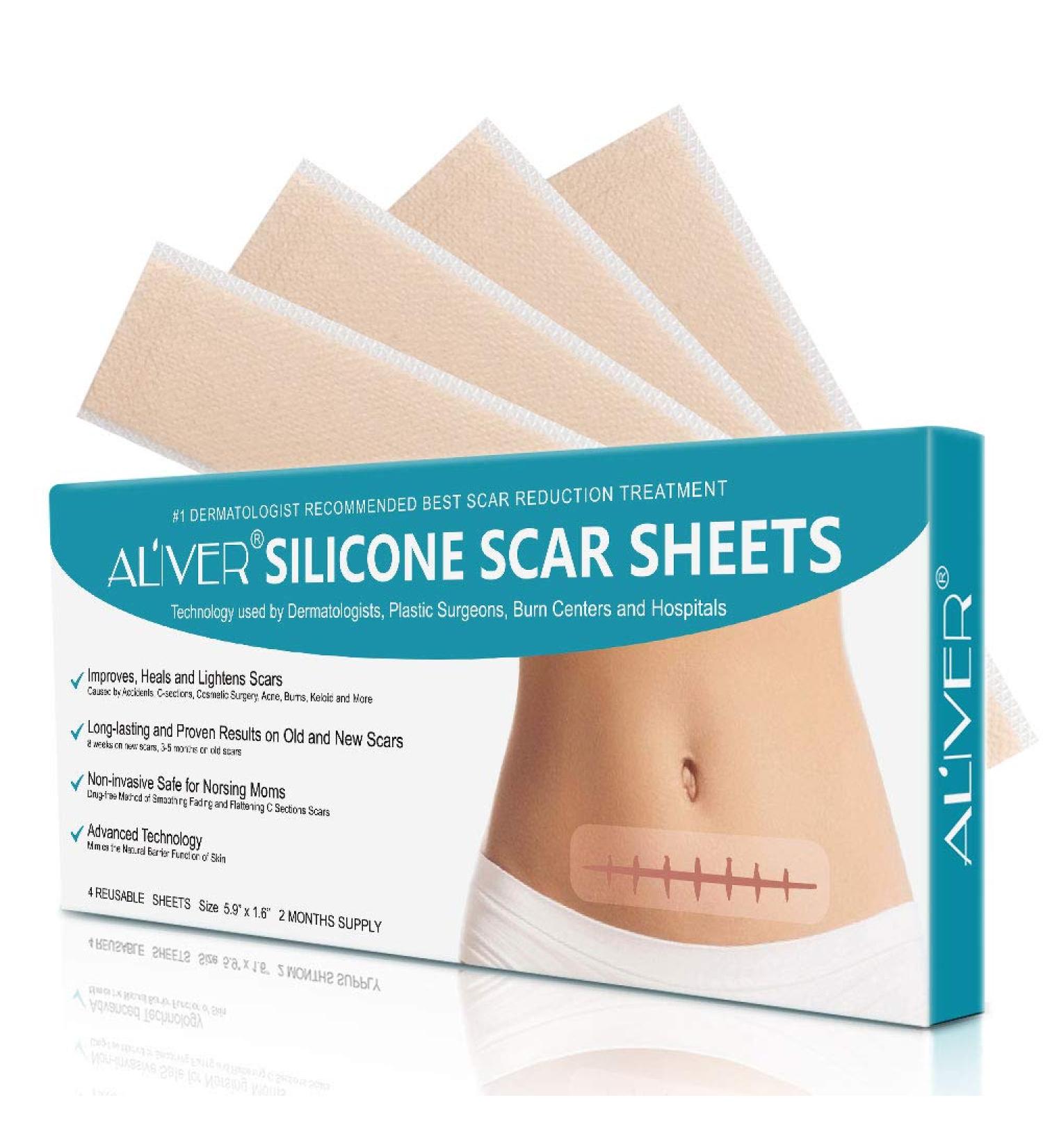 Silicone Scar Sheets - Reusable Treatment Strips for Keloids, C-Section, Surgery, Burns, and Acne - 4 Sheets - 5.9x1.6 - Best for Scar Reduction - Buy Online on GoSupps.com