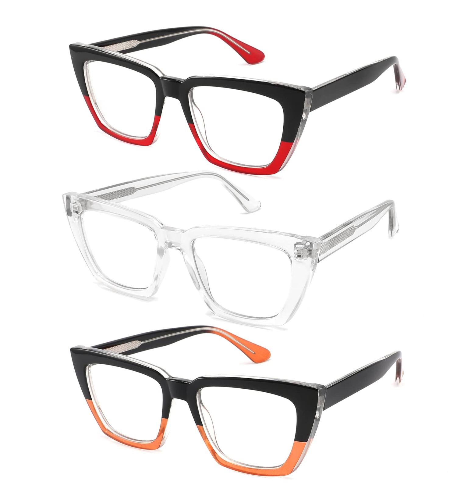 3 Pack Oprah Style Oversized Reading Glasses for Women - Blue Light Blocking Cat Eye Readers - Anti UV Ray & Eye Strain - Stylish Eyeglasses with Pouches - 2.75x Magnification - Buy Online on GoSupps.com