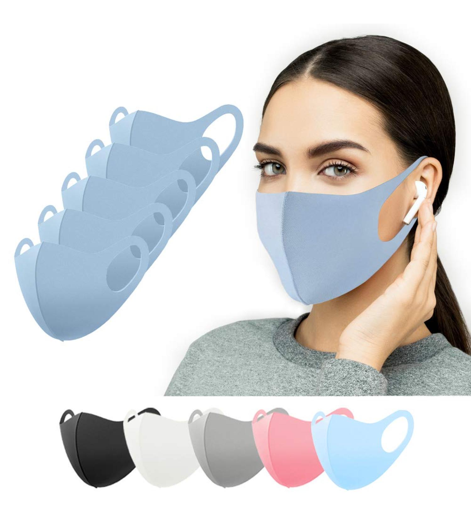 Buy 5-Pack Blue Fabric Masks for Kids & Adults | Washable Mouth Protection Everyday Facial Masks for Men & Women - Buy Online on GoSupps.com