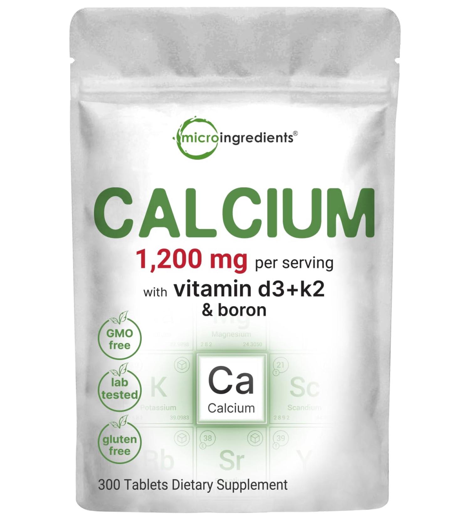 Micro Ingredients Calcium 1 200mg with Vitamin D3 & K2 300 Tablets | Calcium Supplements for Women & Men | Mineral Complex Support Bone Teeth Colon & Cardiovascular Health | Non-GMO Gluten-Free - Buy Online on GoSupps.com