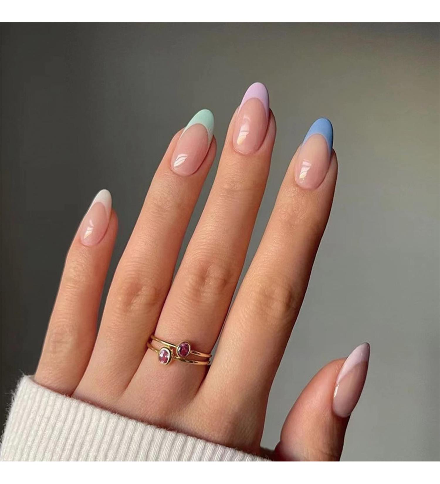 24pcs Long Oval Press on Nails - Colorful Edge False Nails for Women - Full Cover Fake Nails for Nail Art - Buy Online on GoSupps.com