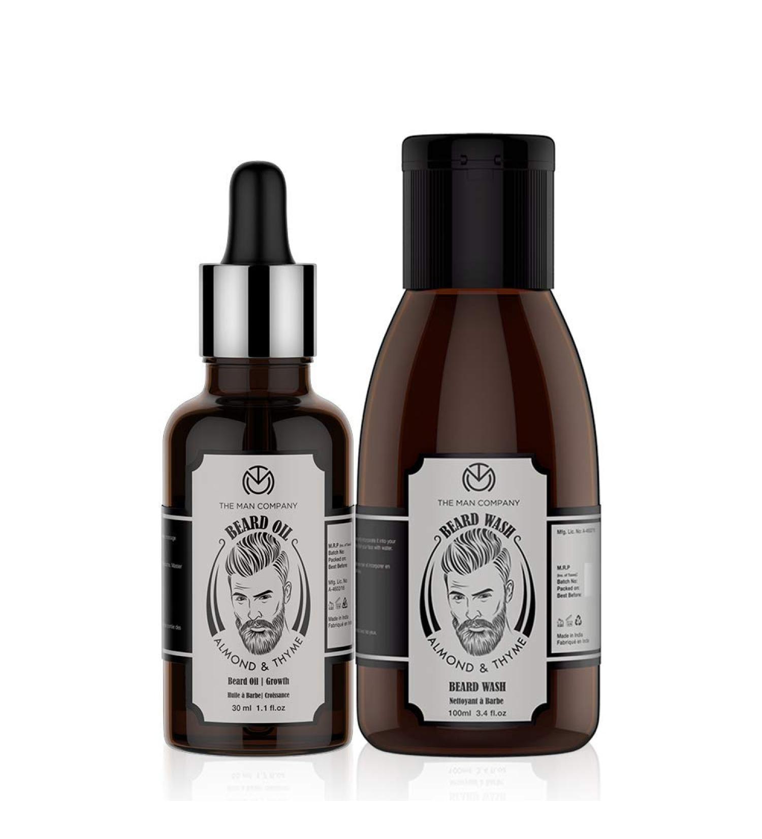 Buy The Man Company Beard Care - Almond & Thyme | Natural Beard Growth Oil & Shampoo | Softens & Nourishes Beards - Buy Online on GoSupps.com