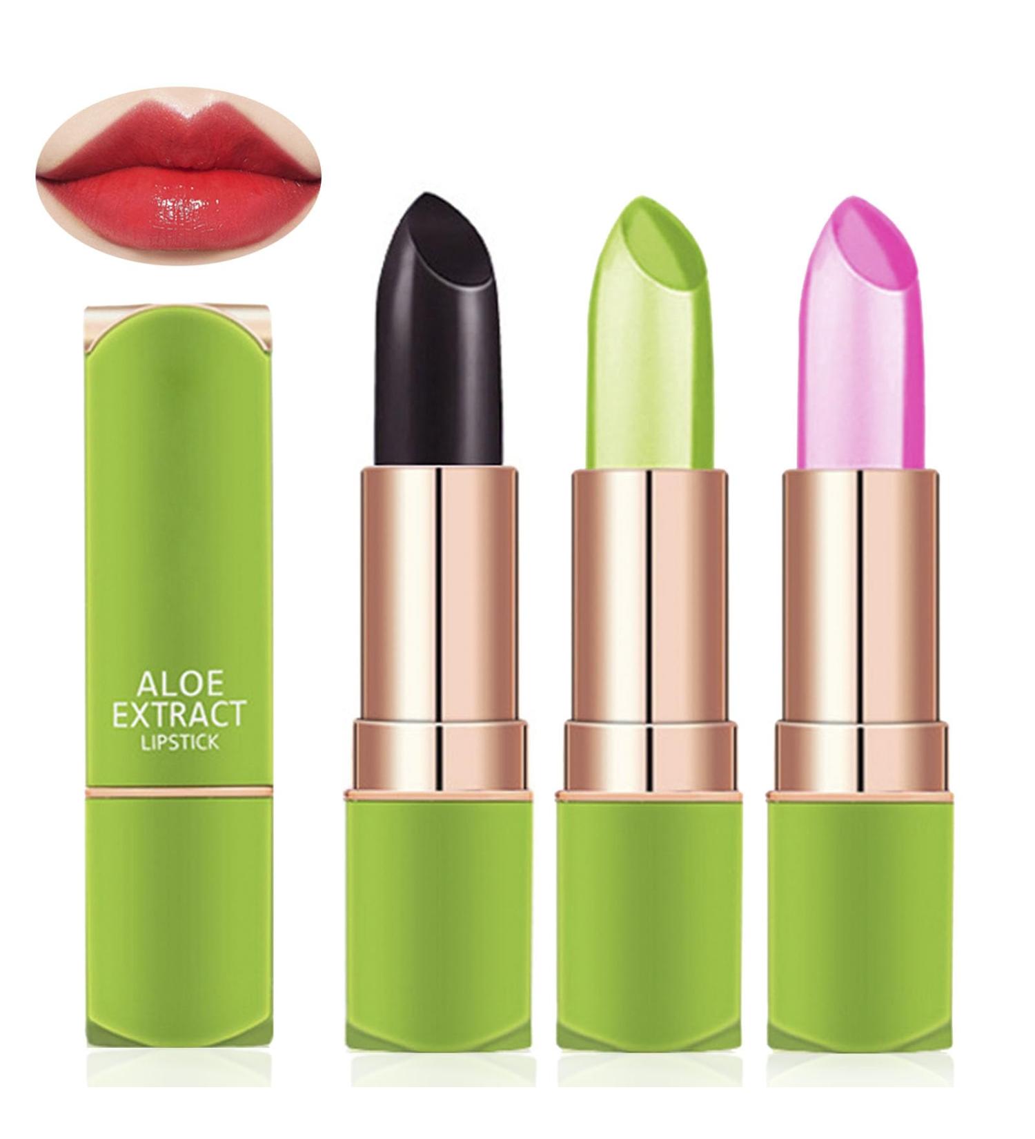 3PCS Aloe Vera Color Changing Lipstick Set - Moisturizing Long Lasting Lip Balm Magic Temperature Activated Lip Tint - Buy Online on GoSupps.com