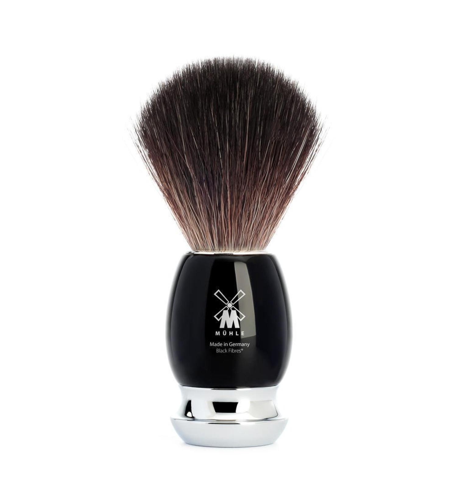 M HLE Vivo shaving brush - shaving brush made of black fibre - handle made of black precious resin and metal accents - vegan