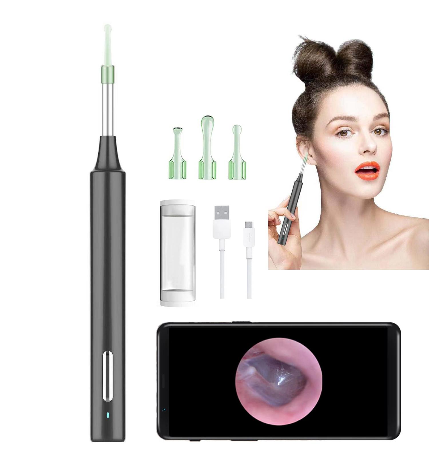 3MP HD Camera Ear Wax Removal Tool - 1080P Otoscope for iOS & Android - Black - Buy Online on GoSupps.com