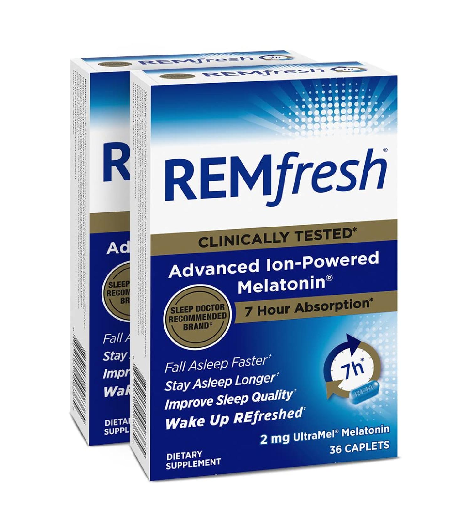 REMfresh 2mg Advanced Melatonin Sleep Aid Supplement - 72 Capsules (2 Pack) | Supports Immune Function | Doctor Recommended Drug-Free Formula | Pharmaceutical-Grade Ultrapure Melatonin - Buy Online on GoSupps.com