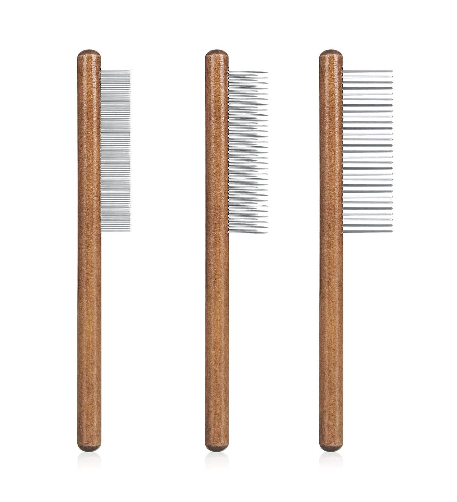 WEZCHUGHAOL 3 PCS Solid Wood Pet Combs Grooming Comb for Cat/Dog/Small Medium Pets Flea Lice Comb with Rounded Stainless Steel Teeth for Cats Dogs Rabbits Massage Removes Tangles and Loose Fur - Buy Online on GoSupps.com