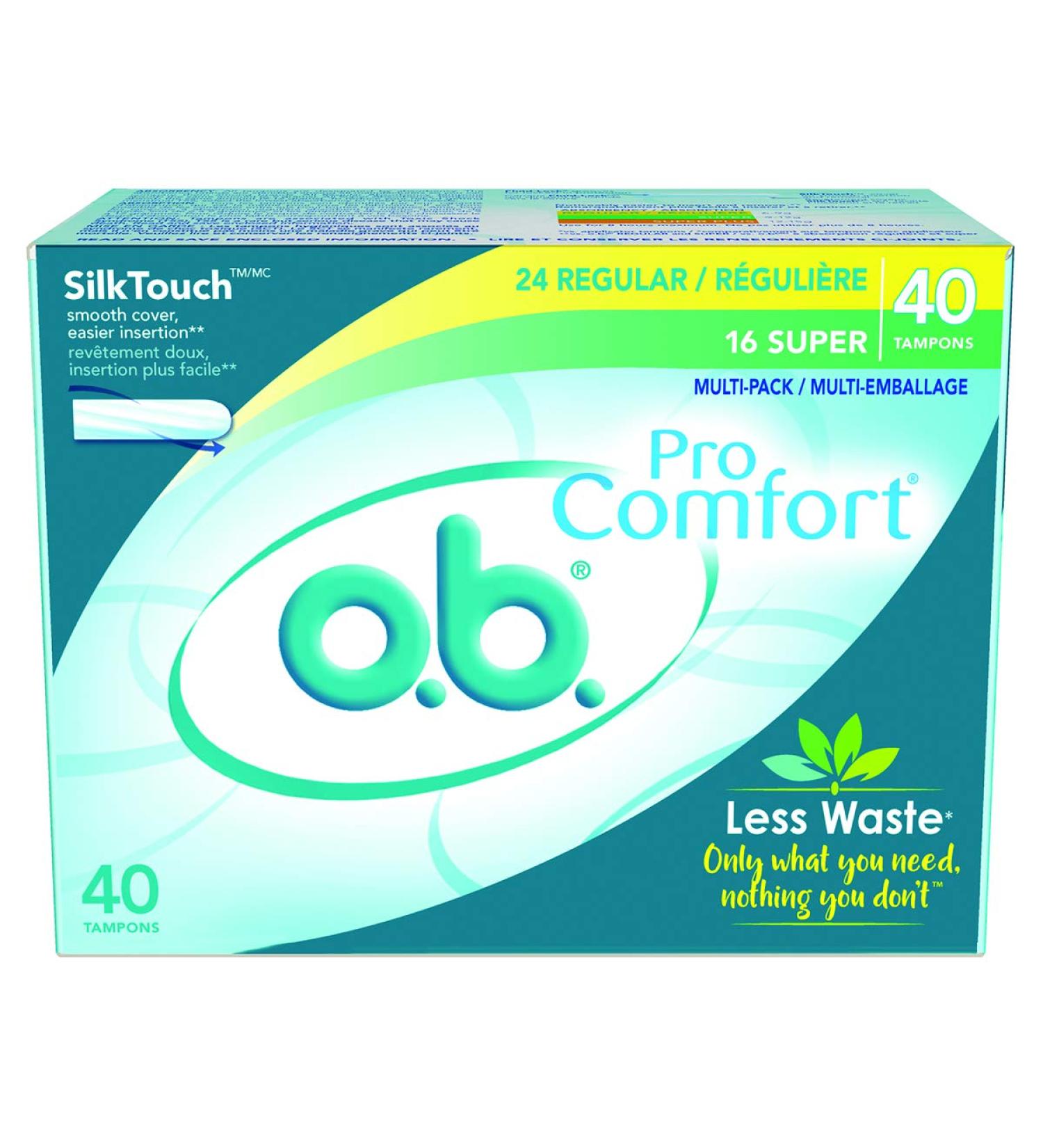 o.b. Pro Comfort Applicator Free Digital Tampons  Regular and Super Multi-Pack - 40 Count Multipack (Regular/Super) - Buy Online on GoSupps.com