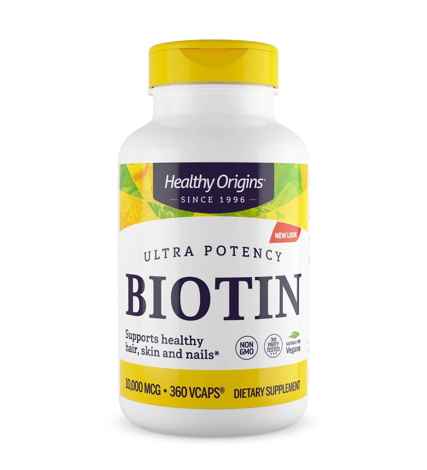Healthy Origins Biotin 10 000 mcg (USP Grade Non-GMO Gluten Free Hair Support Nail Support) 360 Veggie Caps - Buy Online on GoSupps.com