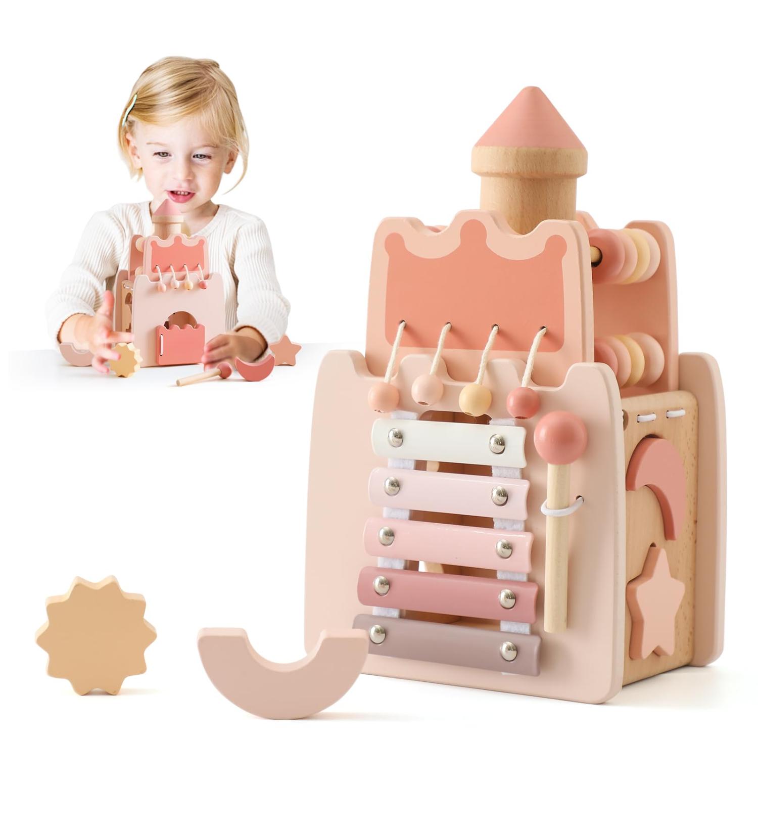 Shop Celebrity Babe Montessori Toys - 5 in 1 Pink Wooden Learning Toys for Baby Girls | Motor Skills Activity Cubes for Ages 3+ - Buy Online on GoSupps.com
