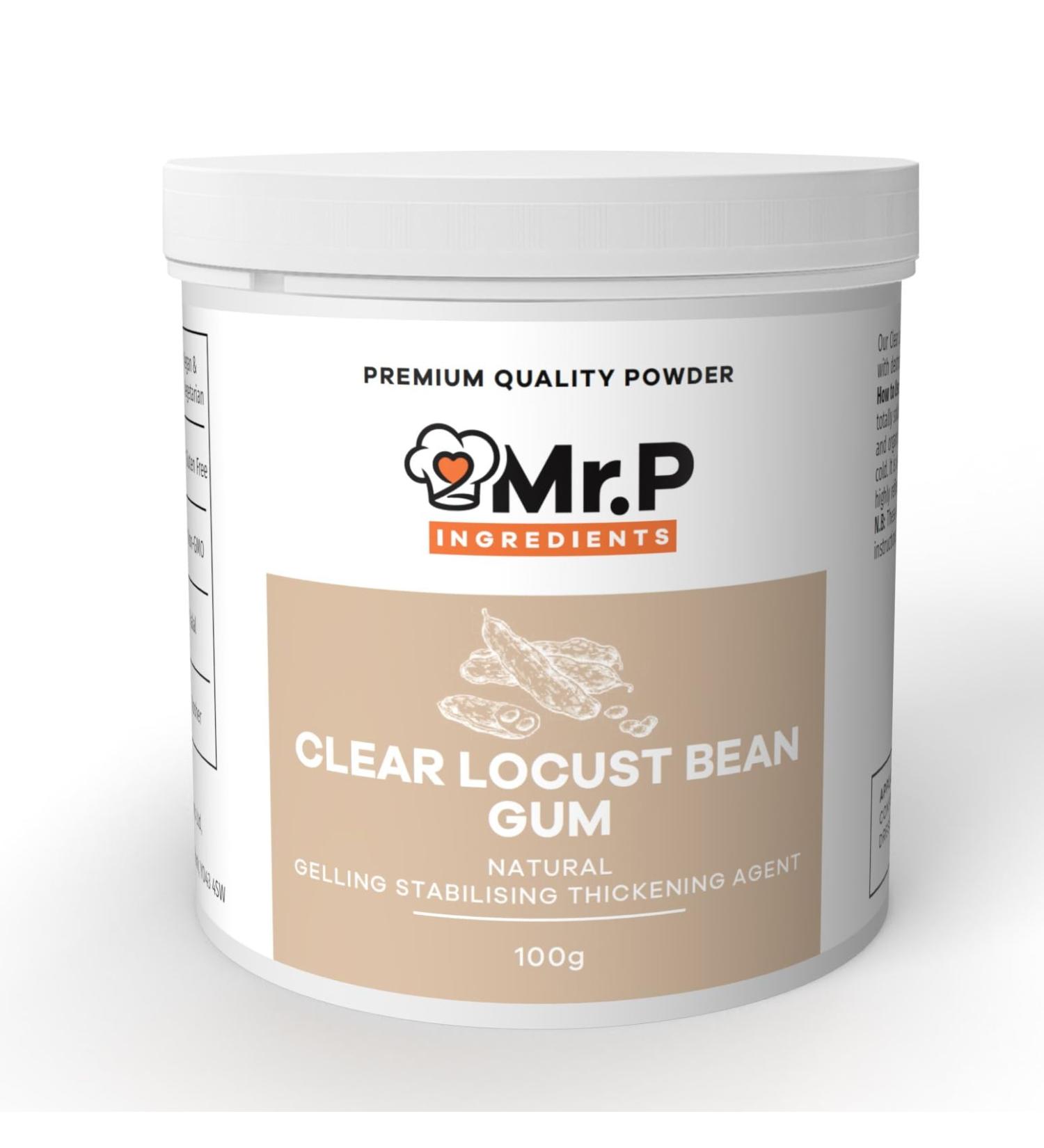 Mr.P Locust Bean Gum Powder 100g - Vegan-Friendly Stabilizer & Thickener for Confectionery, Sauces, and Dairy - Gluten Free, Non-GMO, Halal, Kosher - Buy Online on GoSupps.com