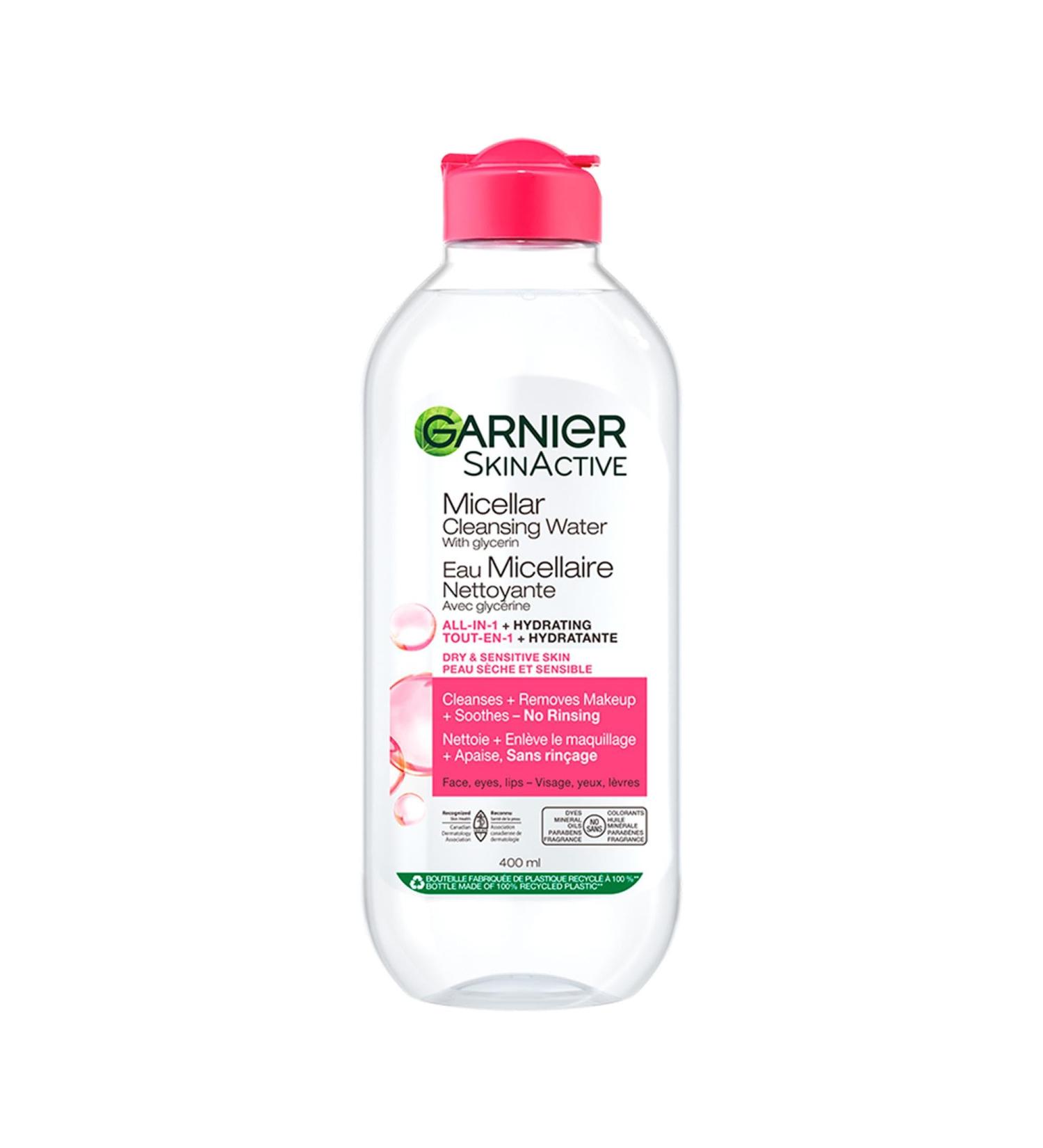 Garnier Micellar Cleansing Water All-in-One Makeup Remover Cleanses and Soothes Skin Ideal for Face Eyes & Lips No Rinsing For Dry & Sensitive Skin 400ml - Buy Online on GoSupps.com