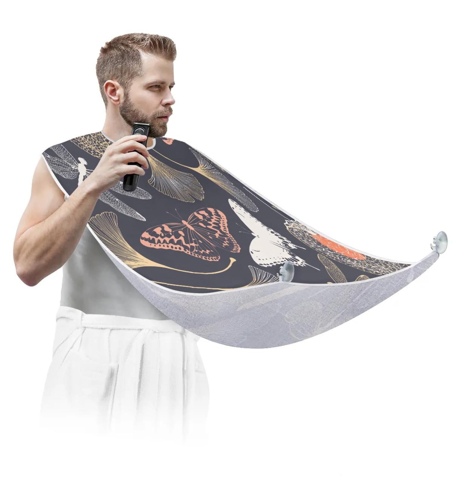 Butterfly Dragonfly Beard Bib Apron Waterproof Hair Catcher for Men Non-Stick Grooming Cape with Suction Cups | Perfect Gift for Shaving & Trimming - Buy Online on GoSupps.com