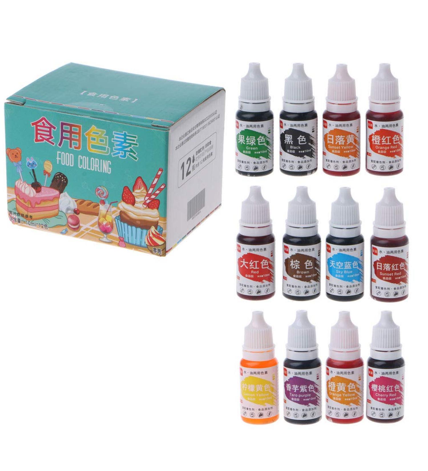 12 Color Natural Ink Food Coloring Cake Pastries Cookies Liquid Dye Pigment Baking Decor Fondant Cooking Icing DIY Craft - Buy Online on GoSupps.com