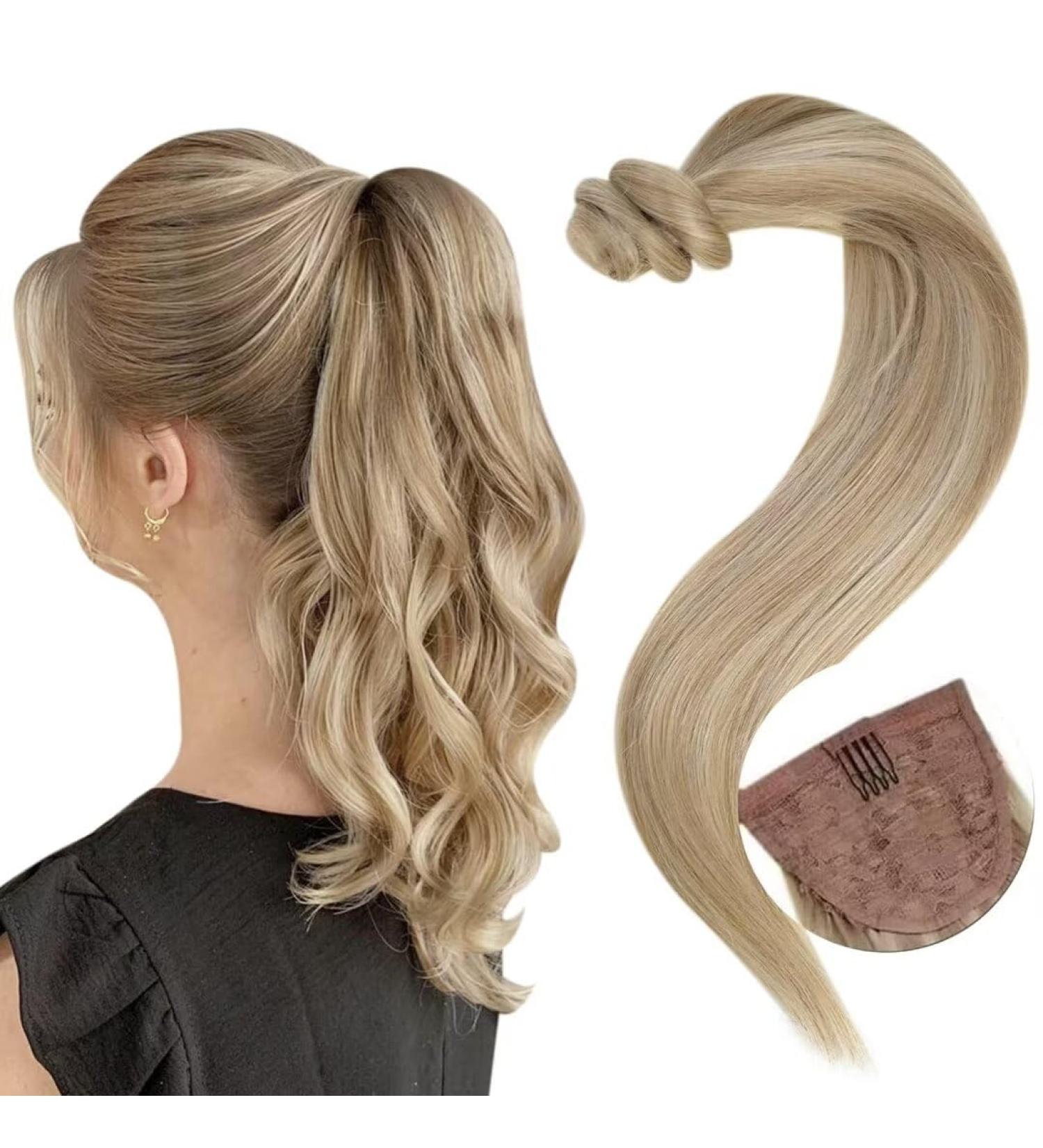 Easyouth Highlight Blonde Ponytail Extension 18 Inch Human Hair Wrap Around Clip in Ponytail - 80g, 45cm - Real Hair 4-Pony #16P22(#16P24) - Buy Online on GoSupps.com