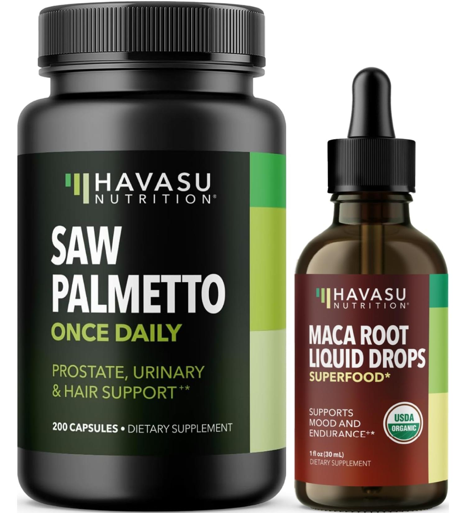 HAVASU NUTRITION Organic Maca Root Liquid Drops (60 Servings) & Saw Palmetto Supplement Capsules (100 Servings) - Buy Online on GoSupps.com