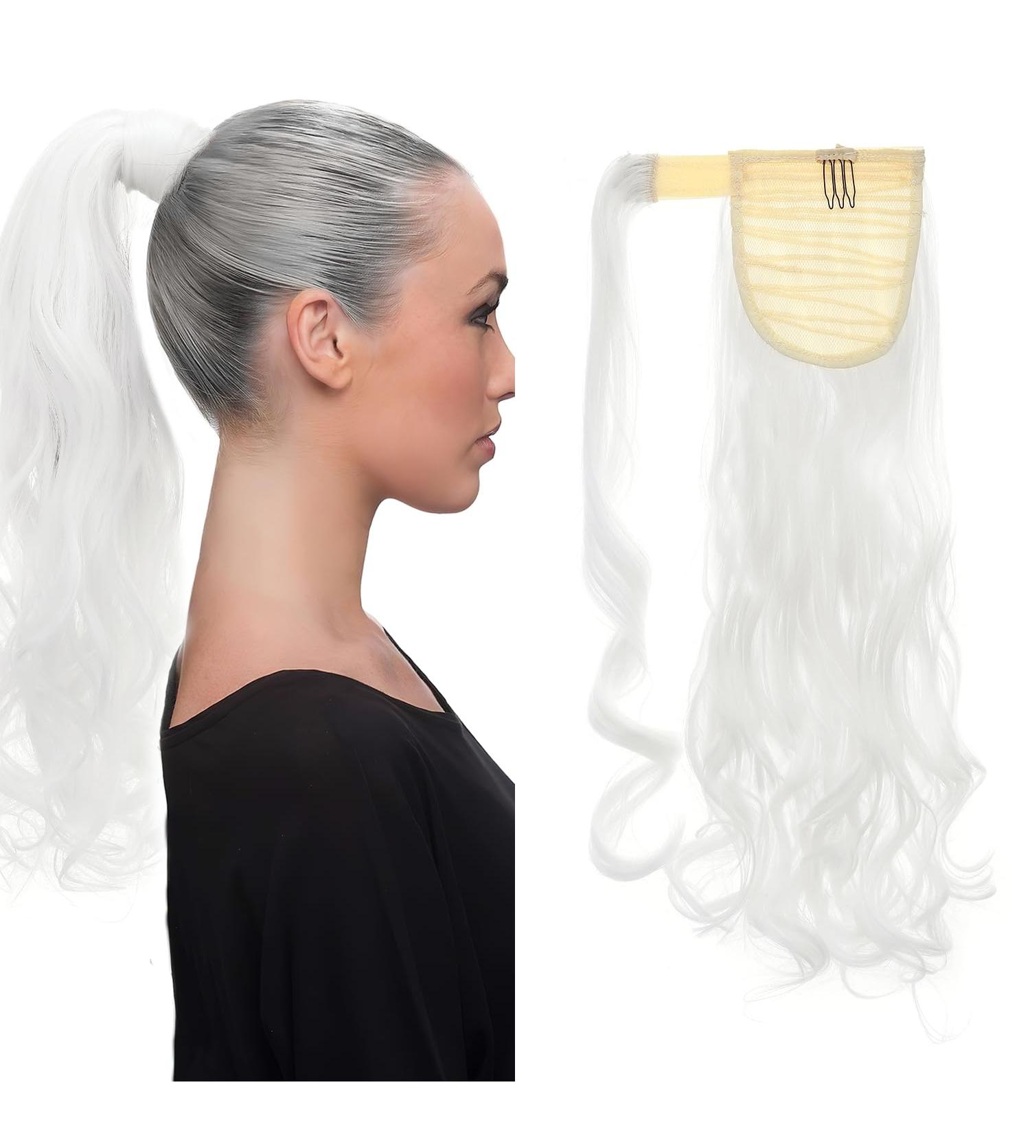 Ponytail Extensions | Clip-in Wavy Synthetic Hairpiece - 43cm White Braid for Realistic Look - Buy Online on GoSupps.com