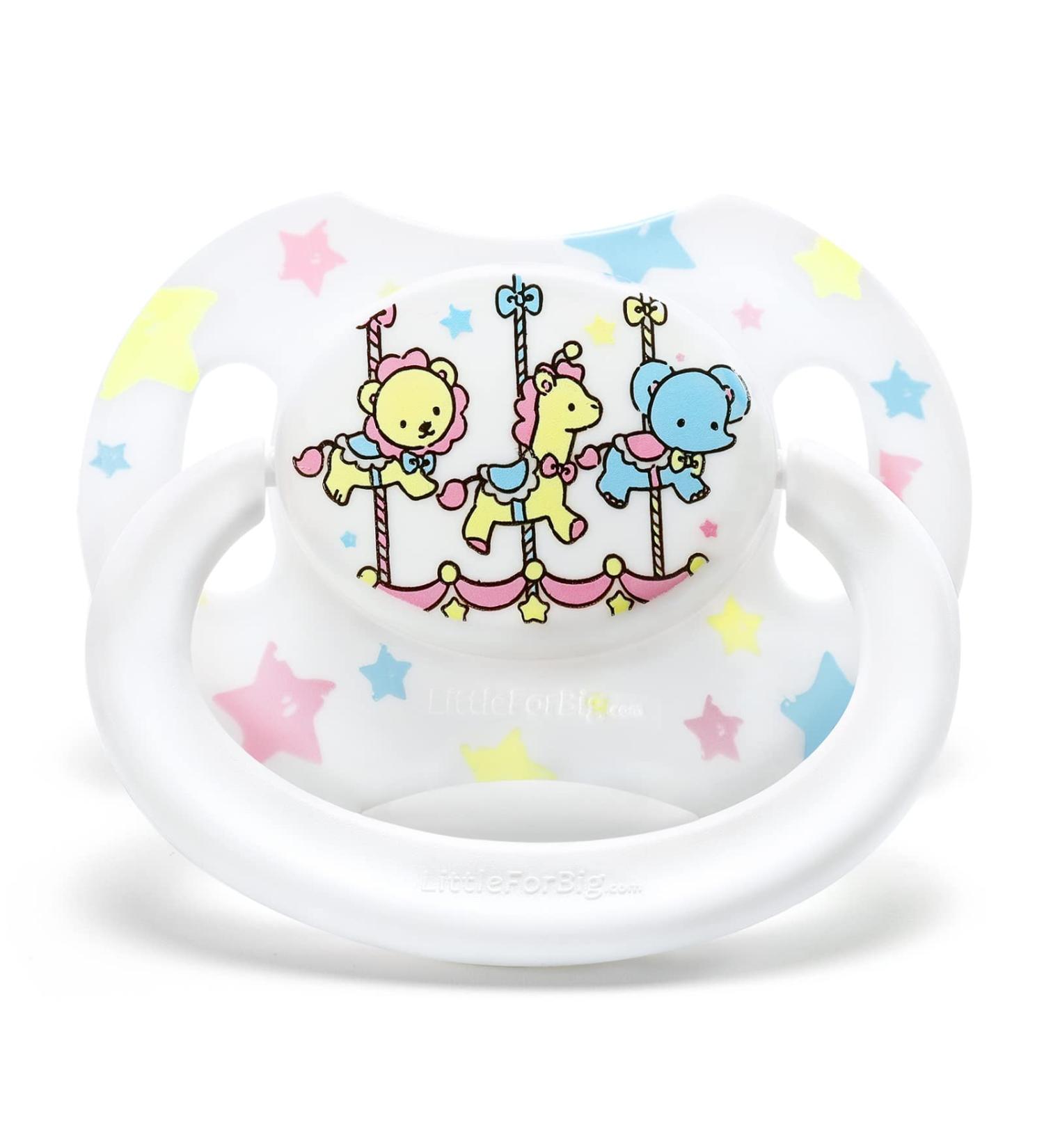LittleForBig Large Shield Pacifier Generation II - Adult Size White Little Circus Carousel Pattern | Shop Now for International Shipping - Buy Online on GoSupps.com