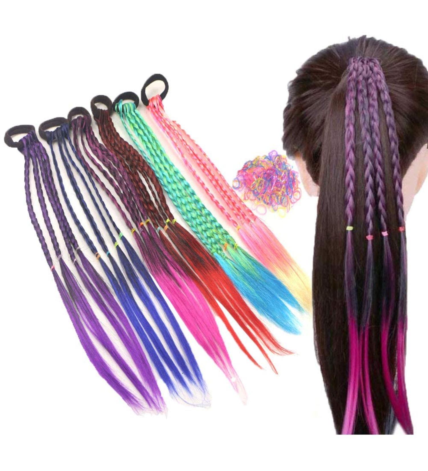 Girl Hair Extension Accessories - 6Pcs Mixed Colors Rubber Band Elastic Bands for Ponytail, Braid, Twist, Wig, and Beautification Hairstyles - Buy Online on GoSupps.com