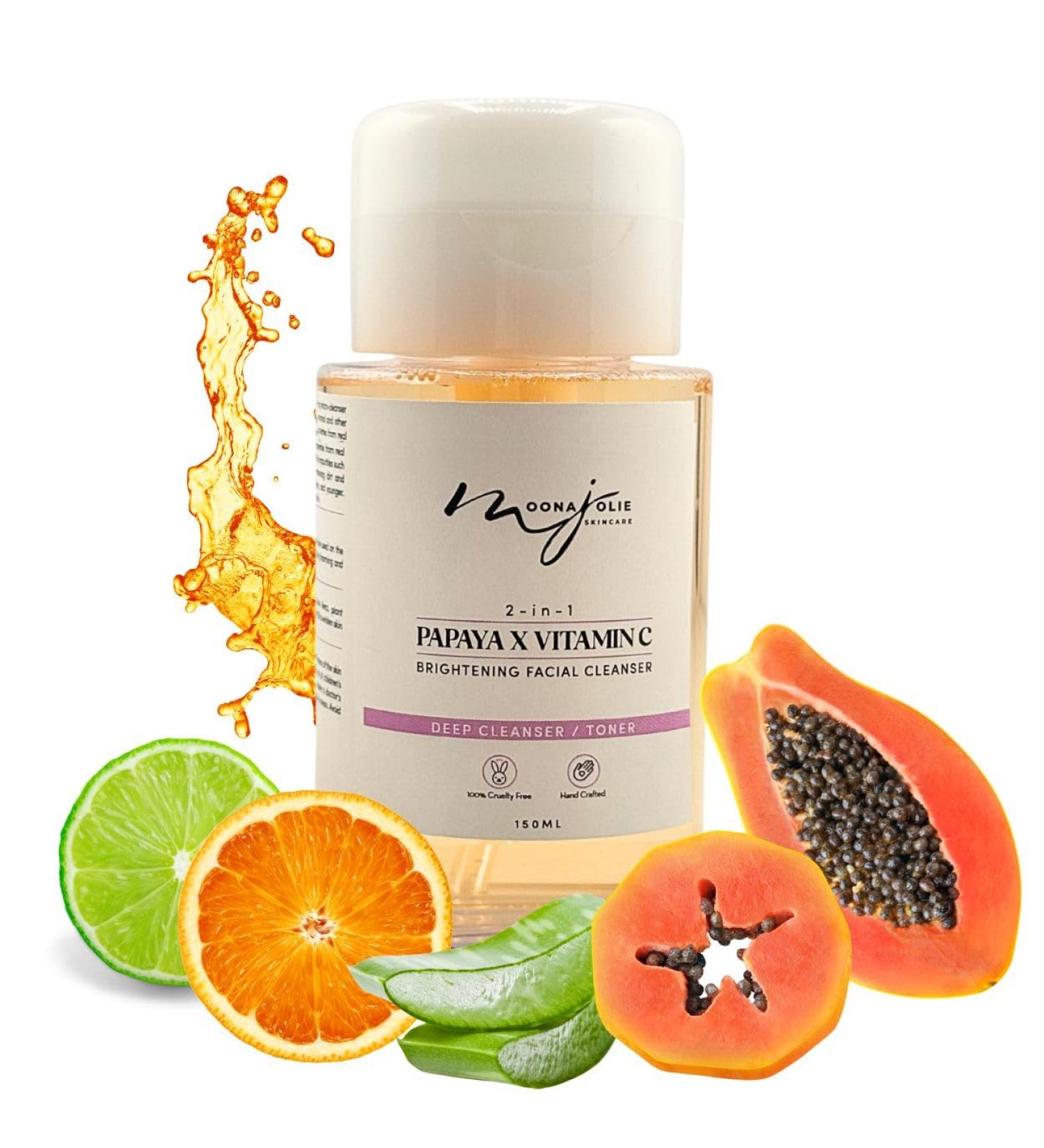 Moona Jolie 2-in-1 Papaya x Vitamin C Cleanser 150ml | Plant- based Facial Cleanser - Deep Cleansing Face Wash with Vitamin E and Aloe Vera Hydrating for Fine Lines and Hyperpigmentation - Buy Online on GoSupps.com