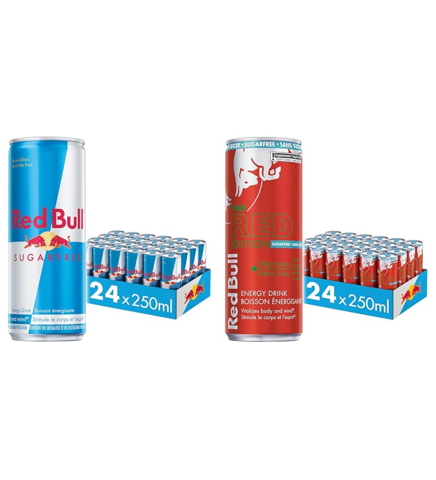 Red Bull Energy Drink Sugar Free 250 millilitre (Pack of 24) & Energy Drink Watermelon Sugarfree 250ml (24pk) - Buy Online on GoSupps.com