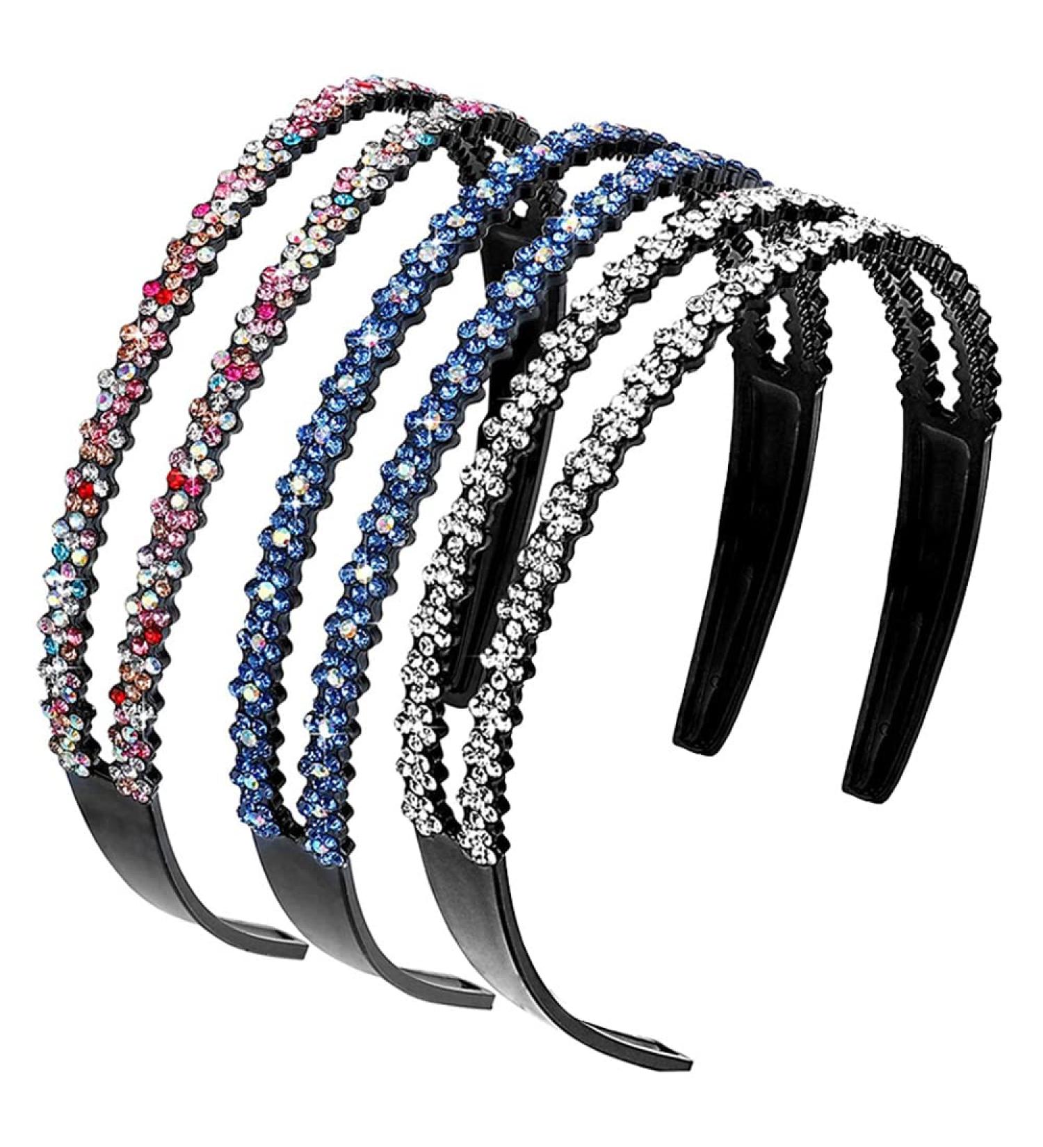 Colorful Crystal Rhinestone Headband Set - 3 Slipproof Hair Accessories for Women & Girls | Elastic Hair Bands in 3 Colors - Buy Online on GoSupps.com