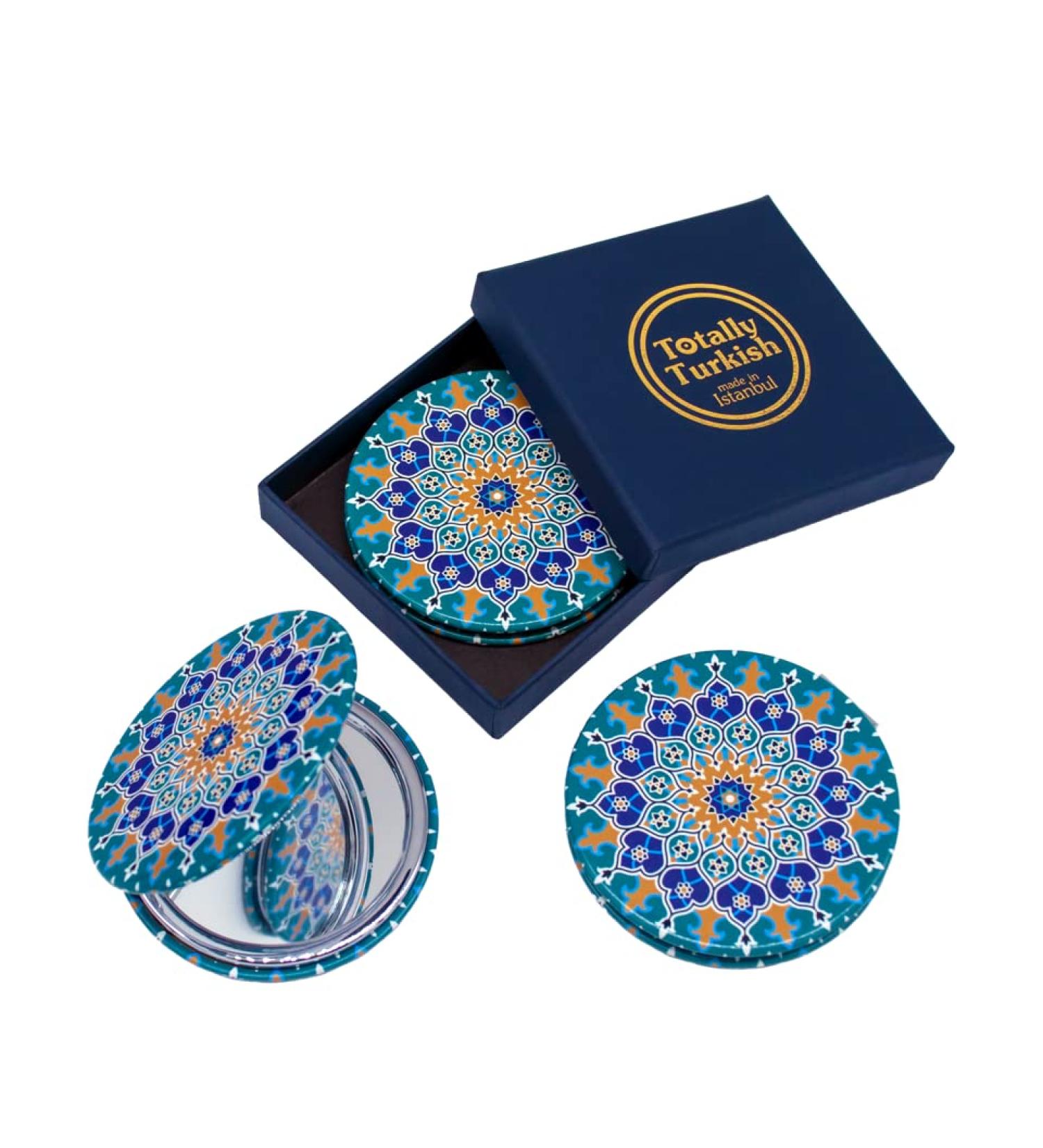 Totally Turkish Metal Compact Mirror Small Folding Round Mirror With Magnetic Close 1x & 2x Magnification For Handbags Make-Up Travel & Commutes Bright & Funky Geometric Pattern (Dantela) - Buy Online on GoSupps.com