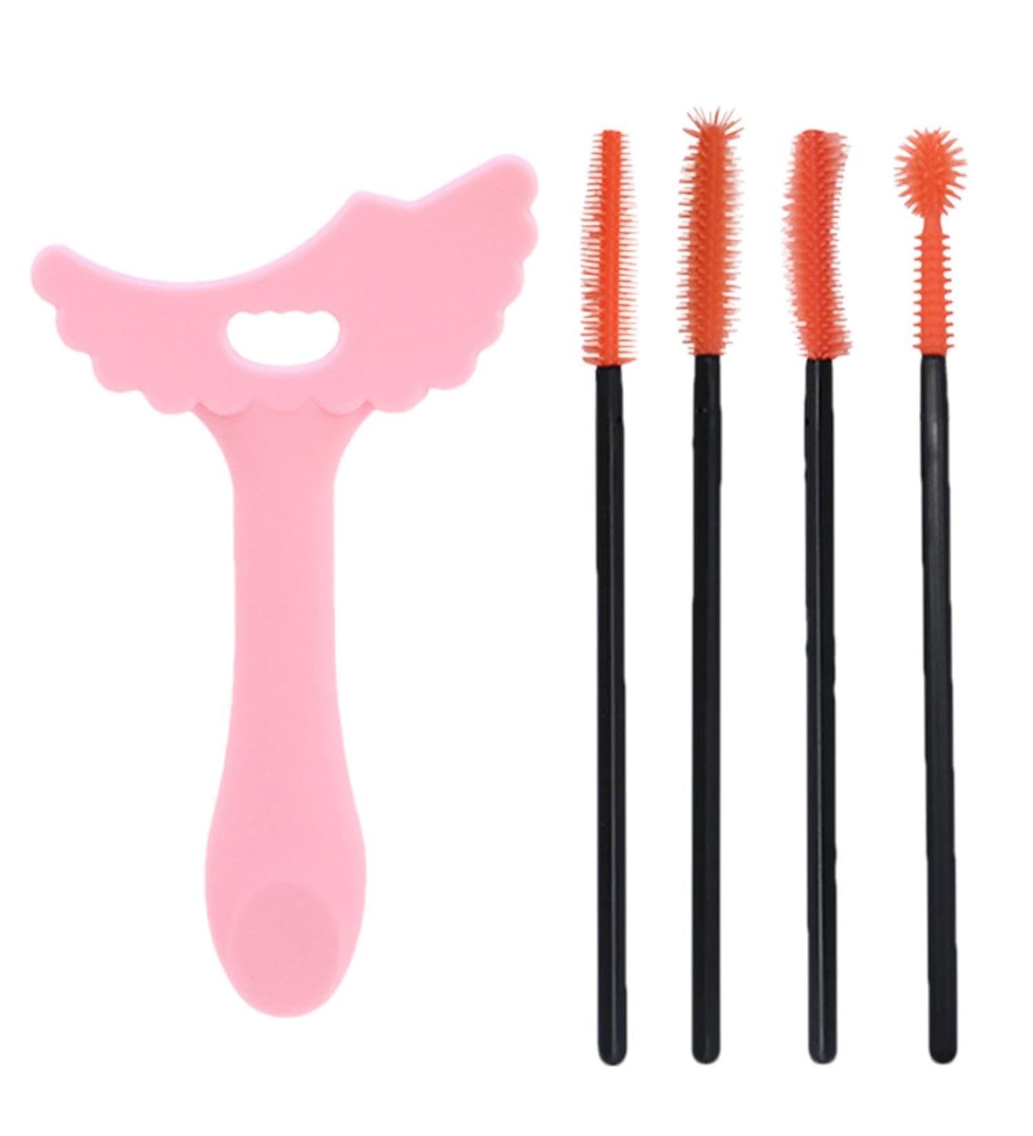 Fovolat Silicone Mascara Stencil Stencil Template Silicone Applicator Shield Ergonomic Handle Makeup Aid Tool for Dating Daily Use Night Out Pink + Eyelash Brush - Buy Online on GoSupps.com