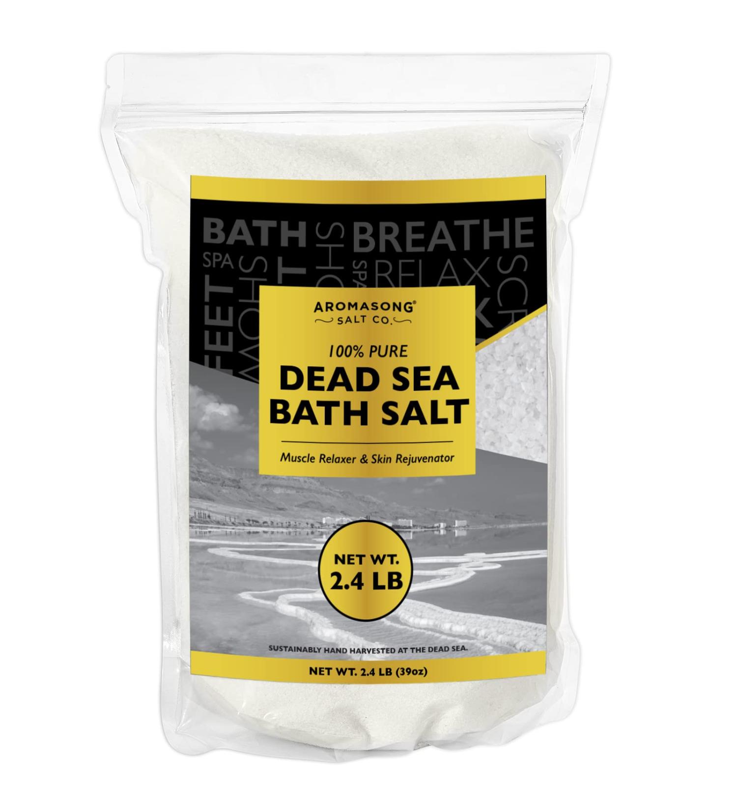 Aromasong Dead Sea Salts - 2.43 Lbs Fine Grain Bath Salt Soak | 100% Pure & Natural | Relax Tired Muscles, Treat Skin Issues | Bulk Resealable Pack - Buy Online on GoSupps.com