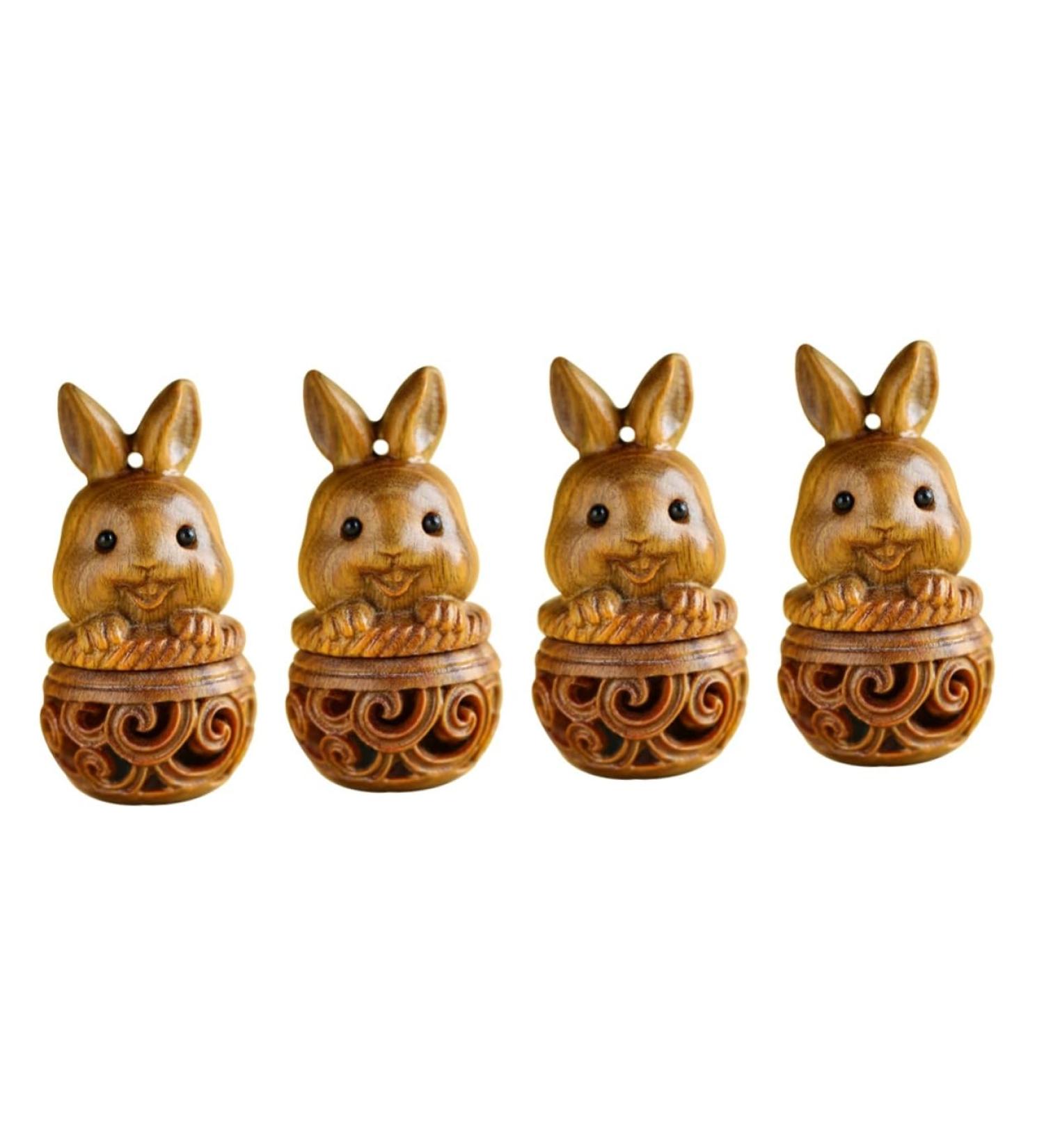 Minkissy 4-Piece Sandalwood Necklace Trailer Set | Essential Oil Ring & Rabbit Holder | Chinese Dcor Jewelry & Fragrance Bracket - Buy Online on GoSupps.com