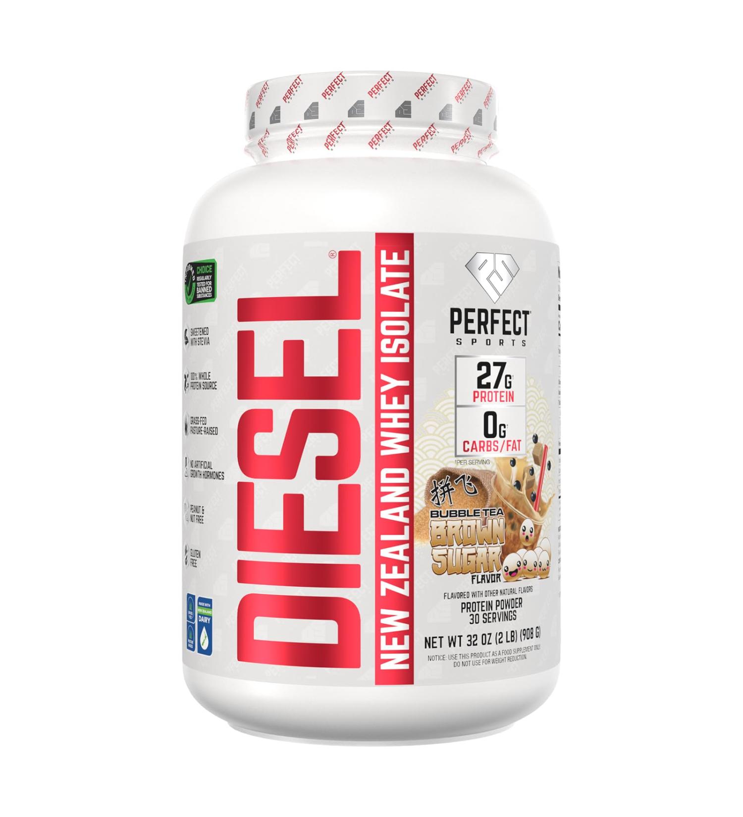 Perfect Sports Diesel 100% New Zealand Whey Isolate (2lbs) Th bulles au sucre brun - Prot ines - Isolat de prot ines de lactos rum Th bulles au sucre brun 2lbs - Buy Online on GoSupps.com