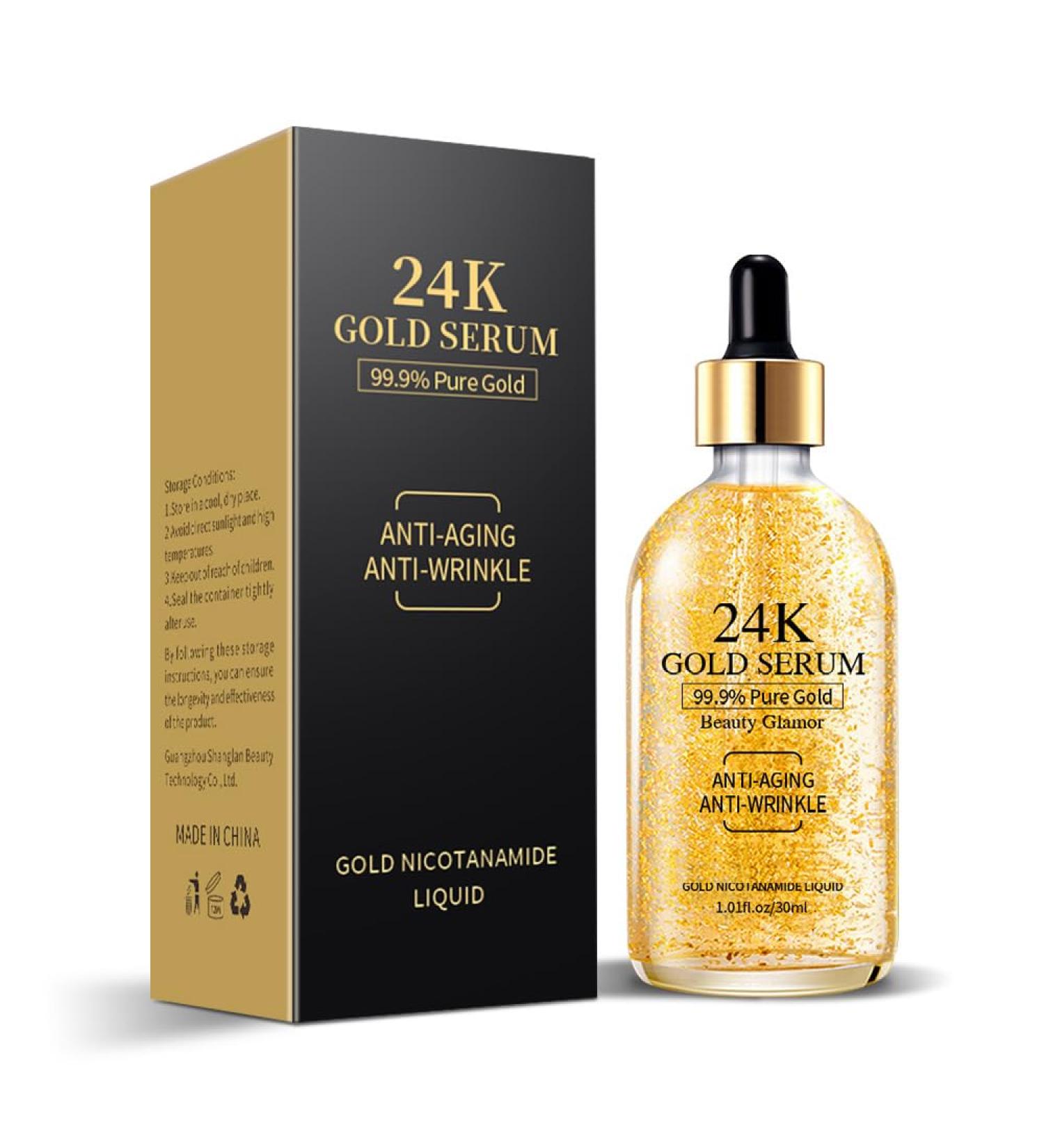 24k Gold Serum for Face Skin Moisturizing Anti-Aging Anti-Redness Acne Treatment Essence Cream for Dark Spots & Fine Lines Skin Care Gold Essence Nicotinamide Serum (30ml) - Buy Online on GoSupps.com