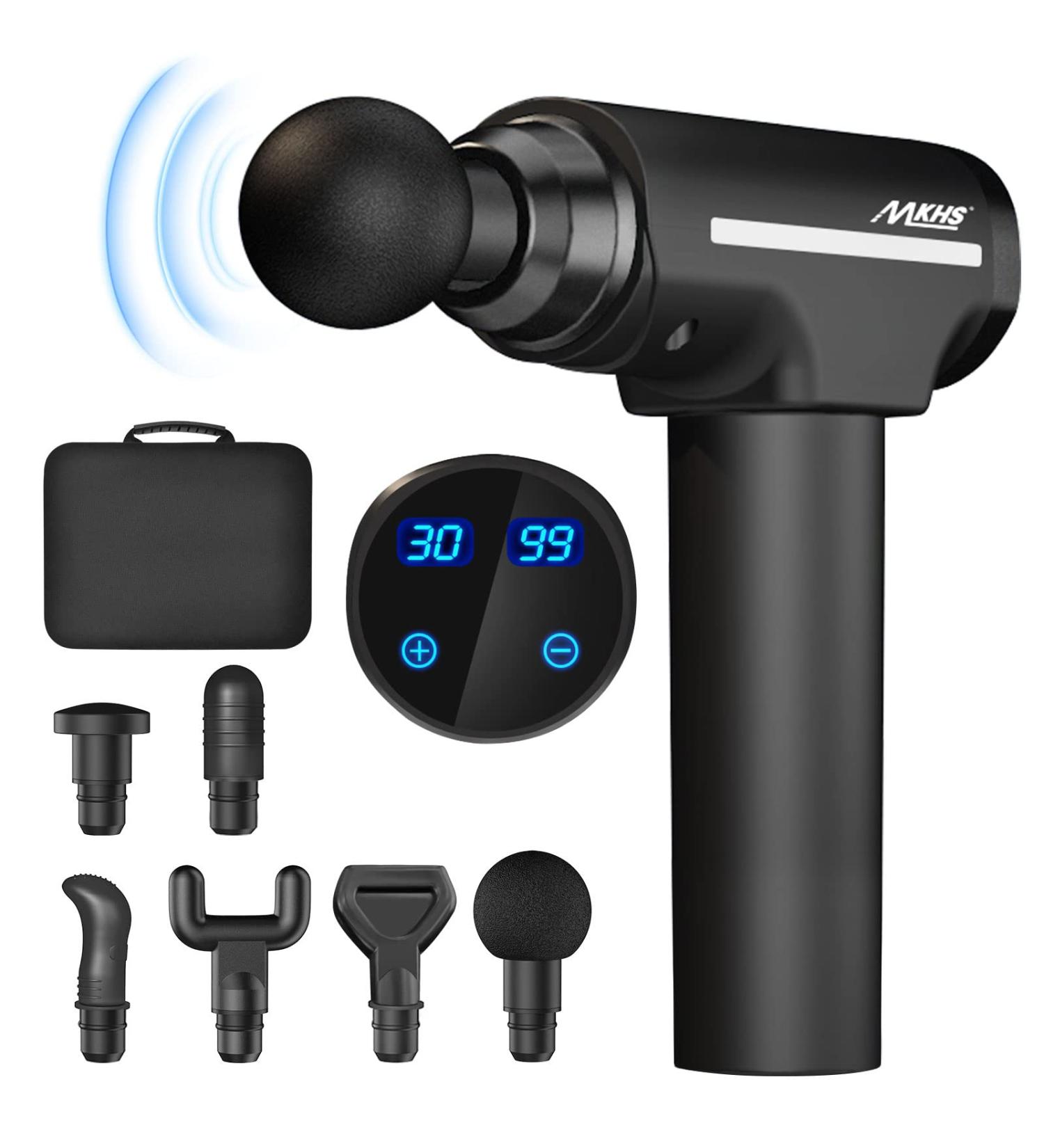 MKHS Muscle Massage Pistol Gun - 30 Speeds 3200 RPM 6 Heads for Deep Tissue Relief | International Shipping - Buy Online on GoSupps.com