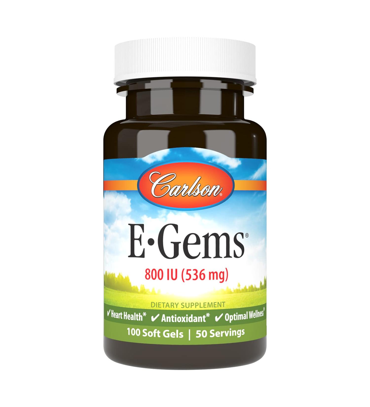 Carlson - E-Gems 800 IU (536 mg) Natural-Source Vitamin E Optimal Wellness 50 Soft Gels 1 Count (Pack of 50) - Buy Online on GoSupps.com