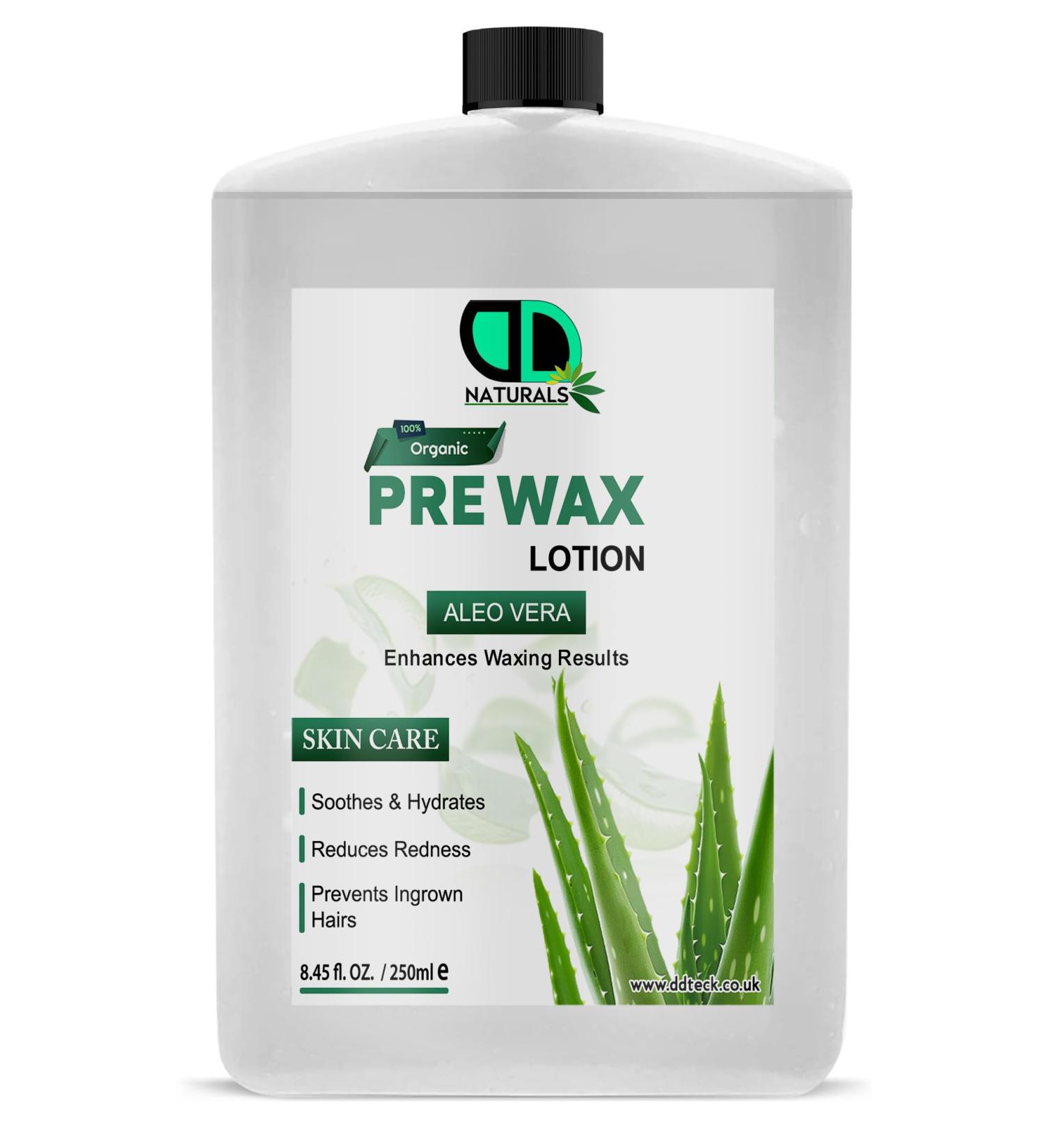 DD teck 100% Organic Pre-Wax Lotion - Moisturizing formula for smooth soft skin before waxing reduces redness and irritation for more comfortable waxing experiences (250 ml)
