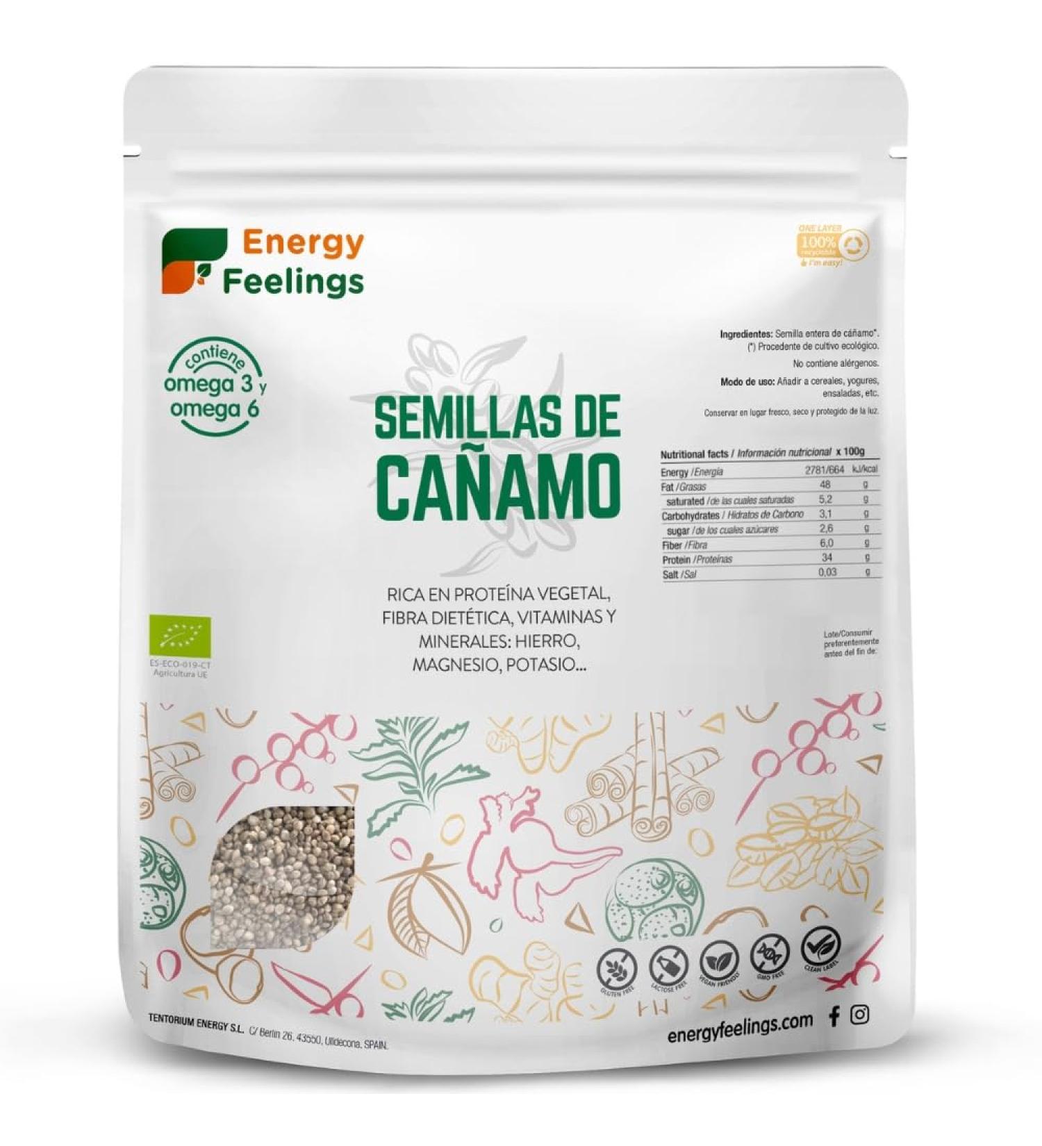 Energy Feelings Hemp Seeds Organic Hemp Seed XXL Pack 1 kg Hemp Seeds Rich in Omega 3 and Vegetable Protein Organic Hemp Seed Perfect for your Vegan or Vegetarian Dishes - Buy Online on GoSupps.com