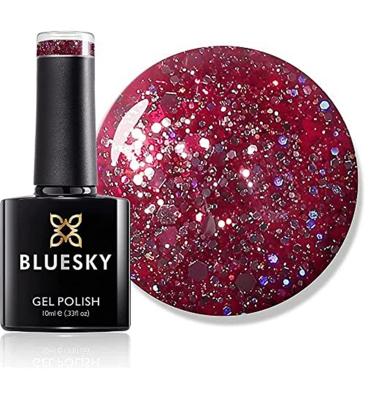 Bluesky Gel Nail Polish Merlot Red Blz12 Dark Glitter Merlot Red Long Lasting Chip Resistant 10 ml (Requires Drying Under UV LED Lamp) - Buy Online on GoSupps.com