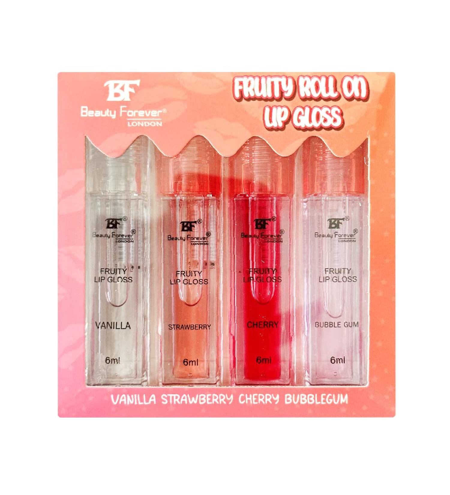 Beauty Forever Fruity Roll on Lip Gloss Moisturising & Hydrating Available in 4 Flavours 6ml each (Pack of 4) - Buy Online on GoSupps.com
