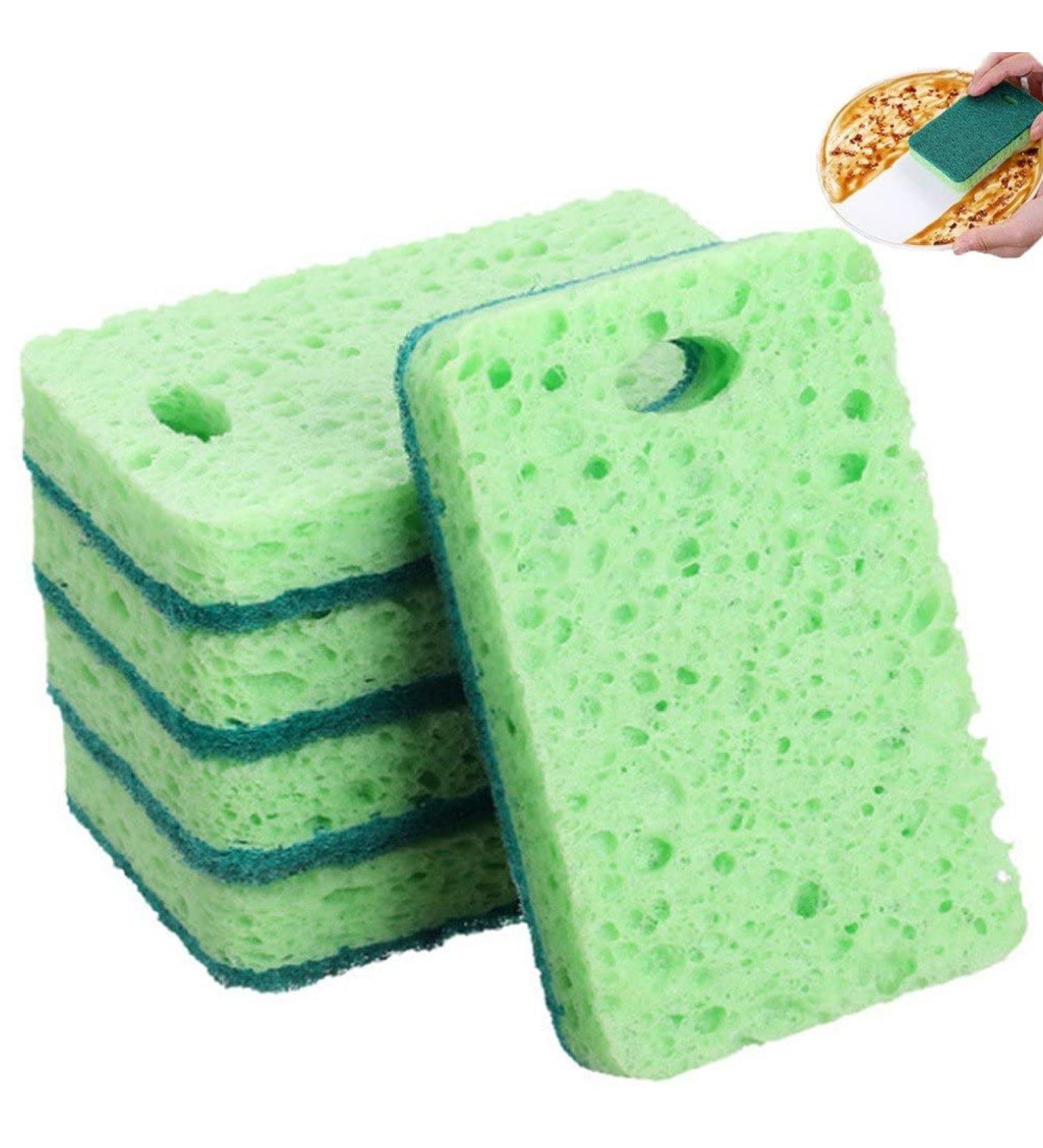 5pcs Compressed Wood Pulp Sponge Dishwashing Sponges Kitchen Dish Scrubber Cleaning Brush Scouring Pad Cleaning Tools - Buy Online on GoSupps.com