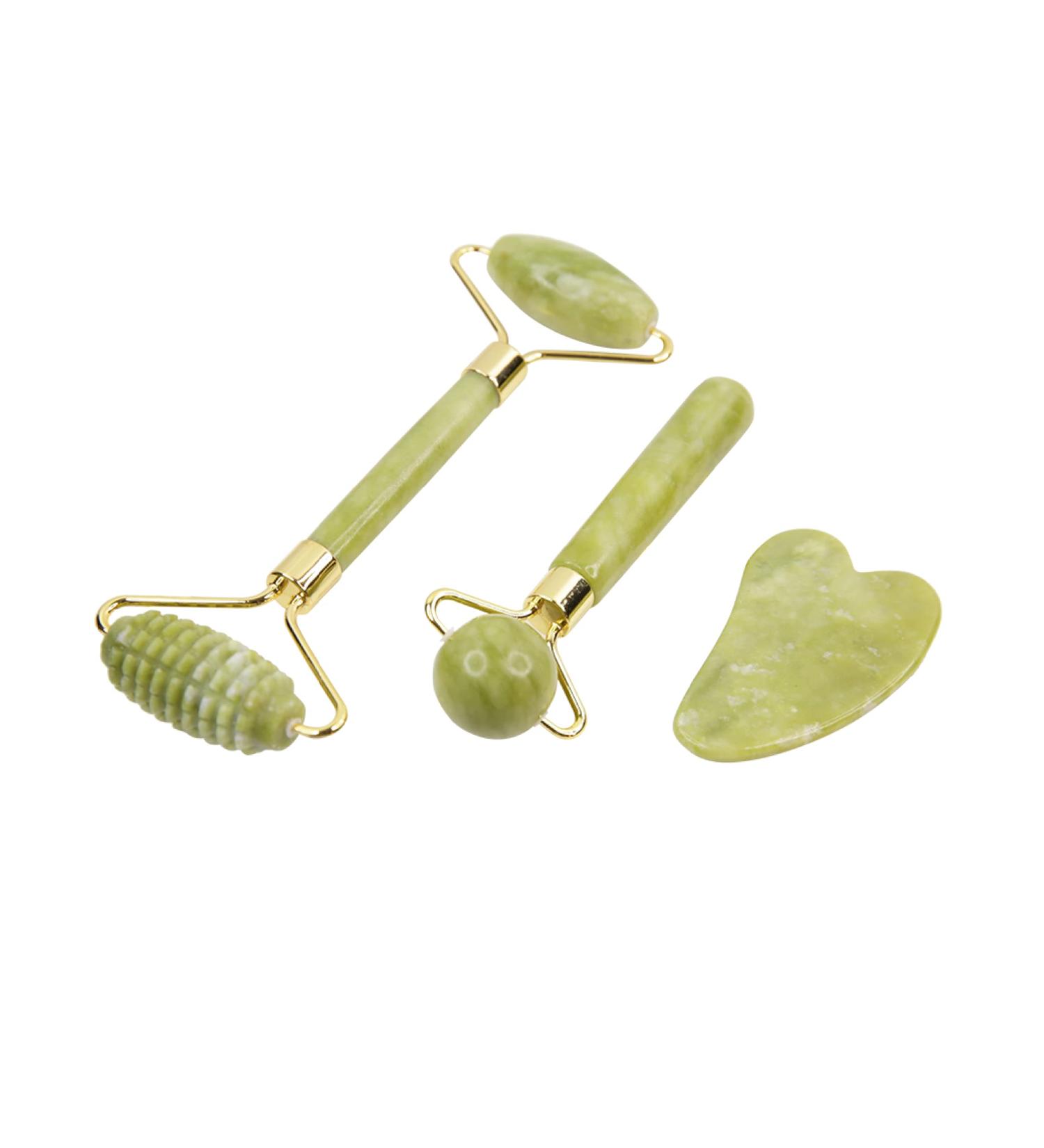 3-in-1 Jade Gua Sha & Face Roller Set - Natural Face Massage Tools for Puffy Eyes Saggy Skin & Muscle Relief | International Shipping Available - Buy Online on GoSupps.com