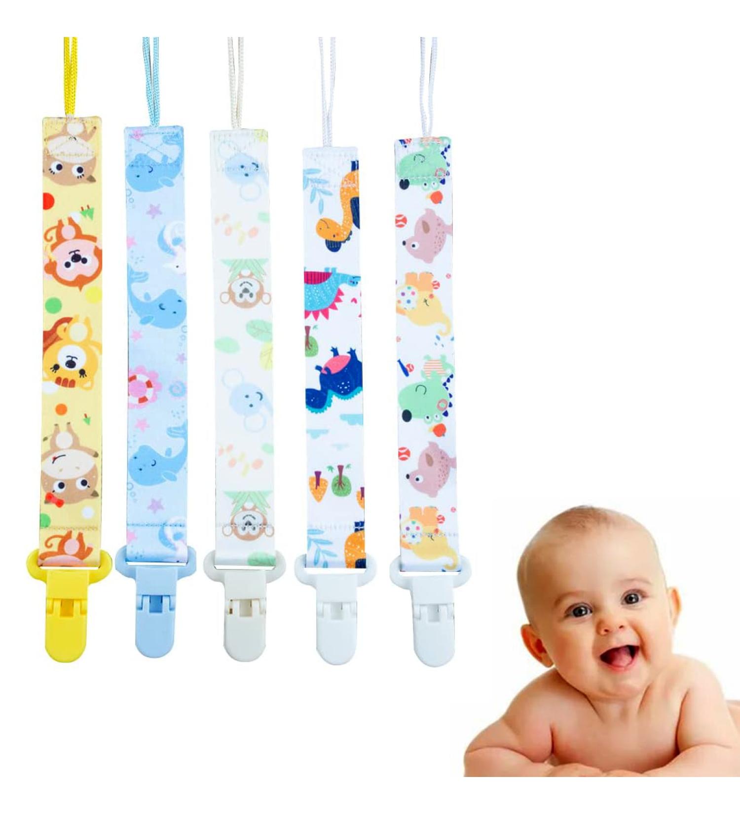 5 PCS BPA-Free Baby Pacifier Chains for Boys & Girls - Universal Pacifier & Teether Clip - Safe Fabric Design - Buy Online on GoSupps.com