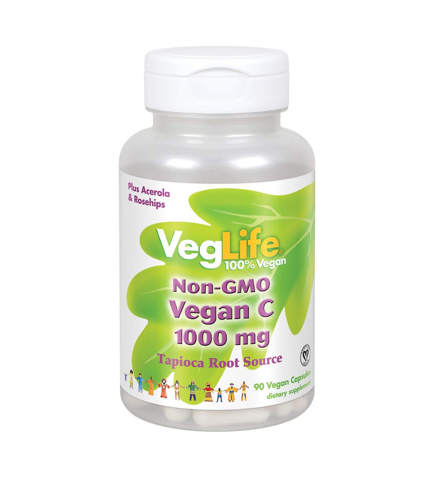 Veglife Vegan Vitamin C 1000mg Non GMO with Acerola & Rose Hips | Immune Support | 90 Vegan Capsules - Buy Online on GoSupps.com